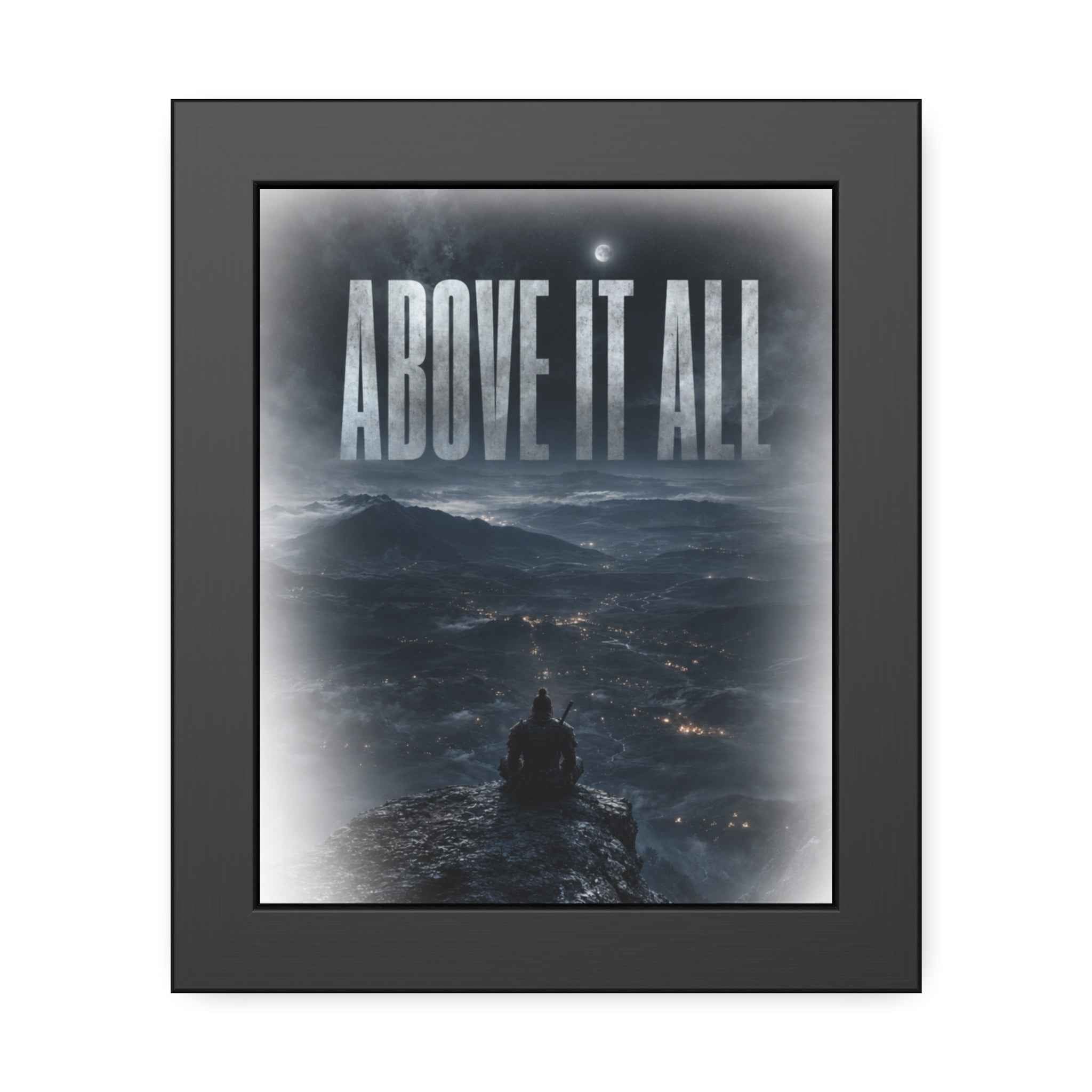 Above It All Framed Poster — Moody Mountain Nightscape Wall Art