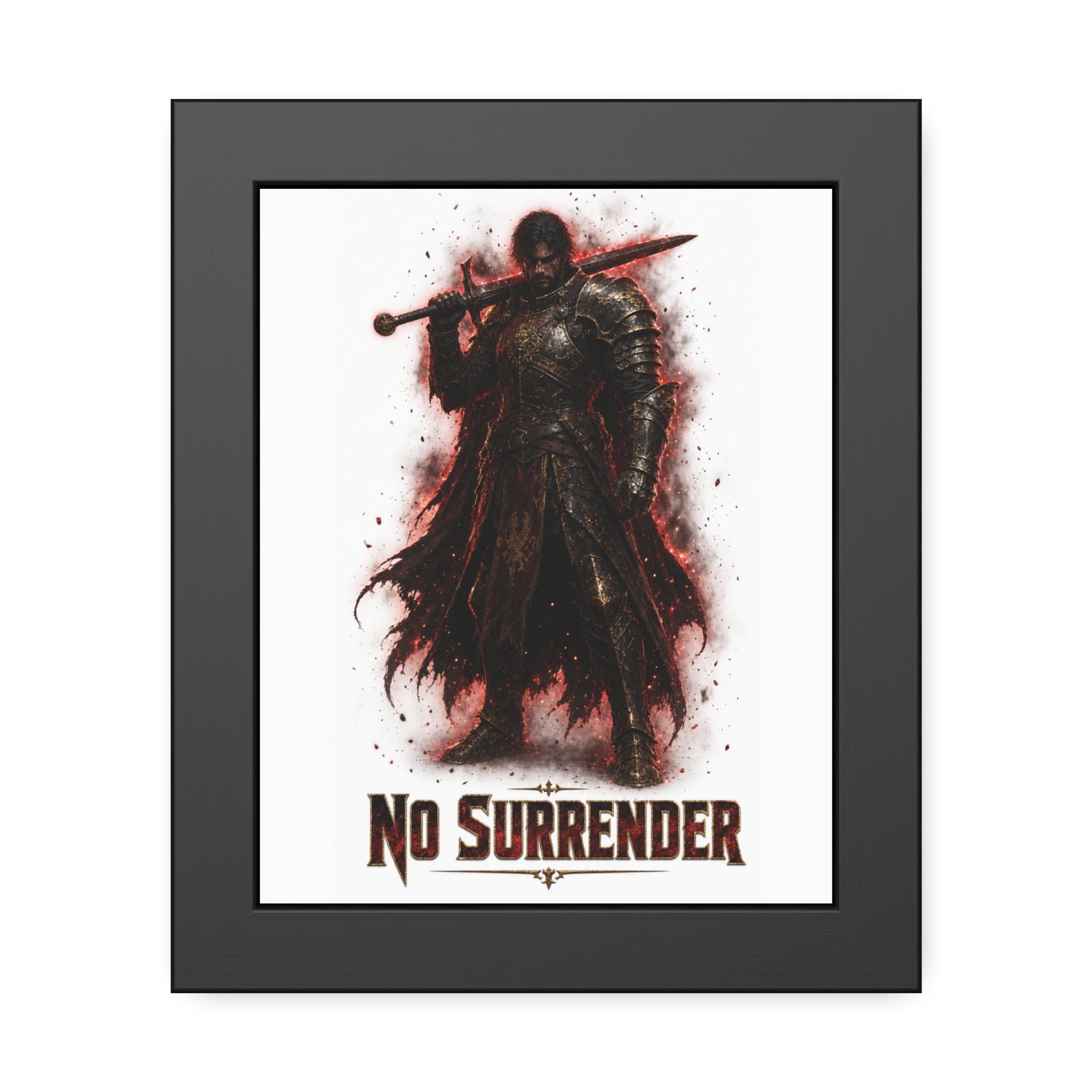No Surrender Knight Framed Poster — Dark Fantasy Armor Wall Art
