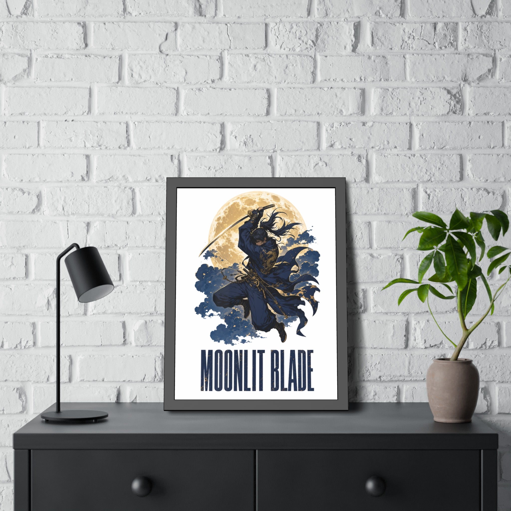 Moonlit Blade Framed Poster — Samurai Ninja Art Print