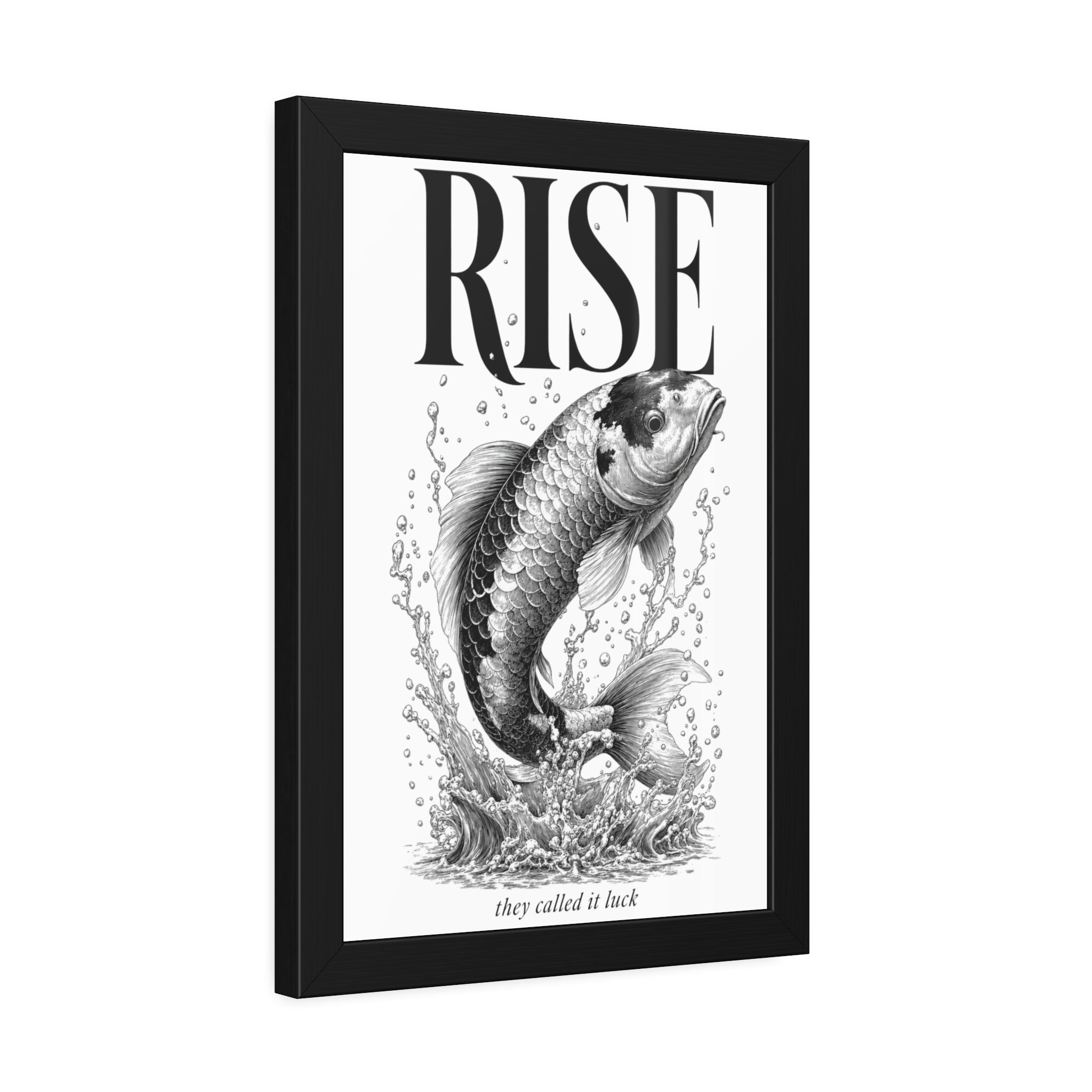 Rise Koi Fish Framed Art Print — Motivational Black & White Poster