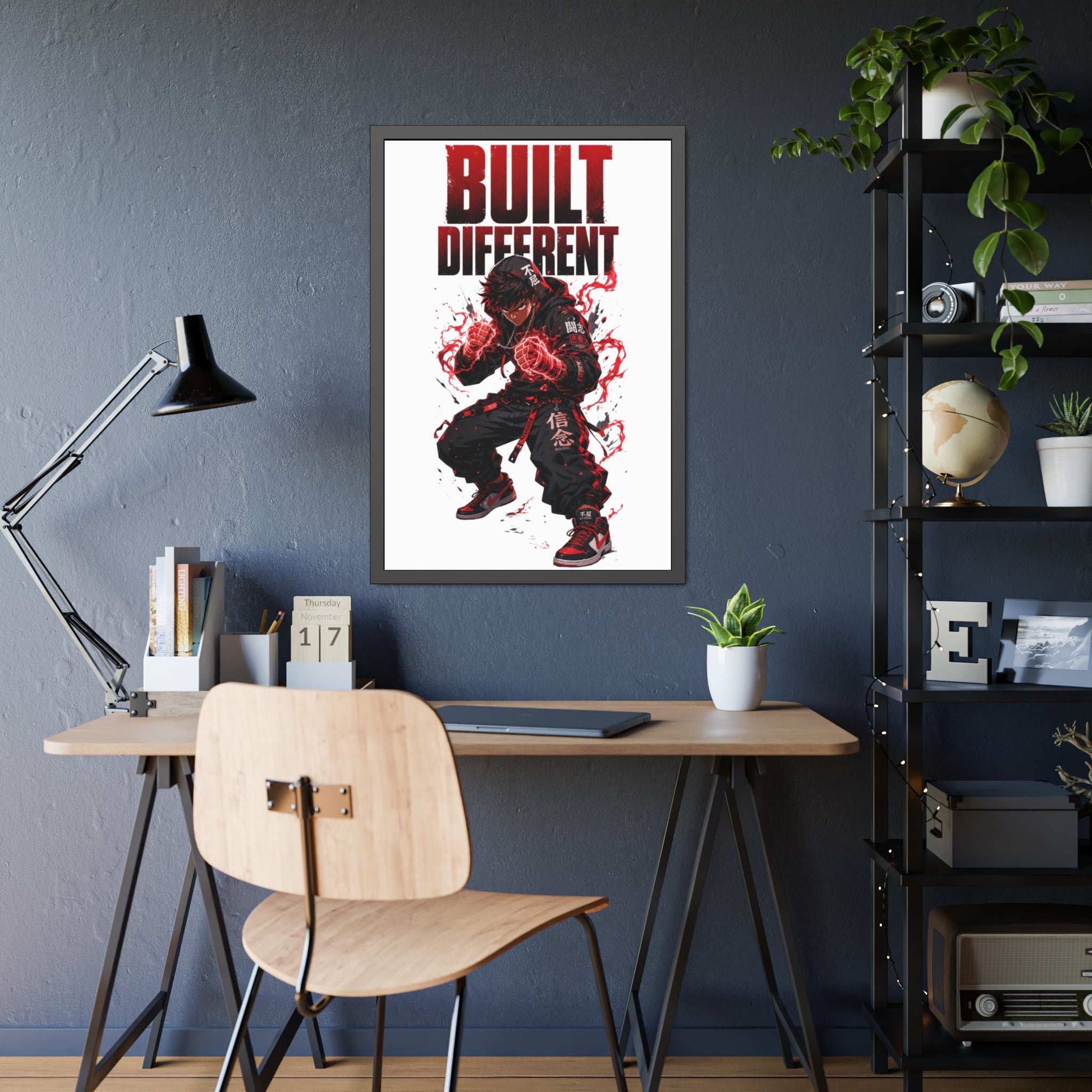 Built Different Framed Poster — Anime Streetwear Motivational Wall Art