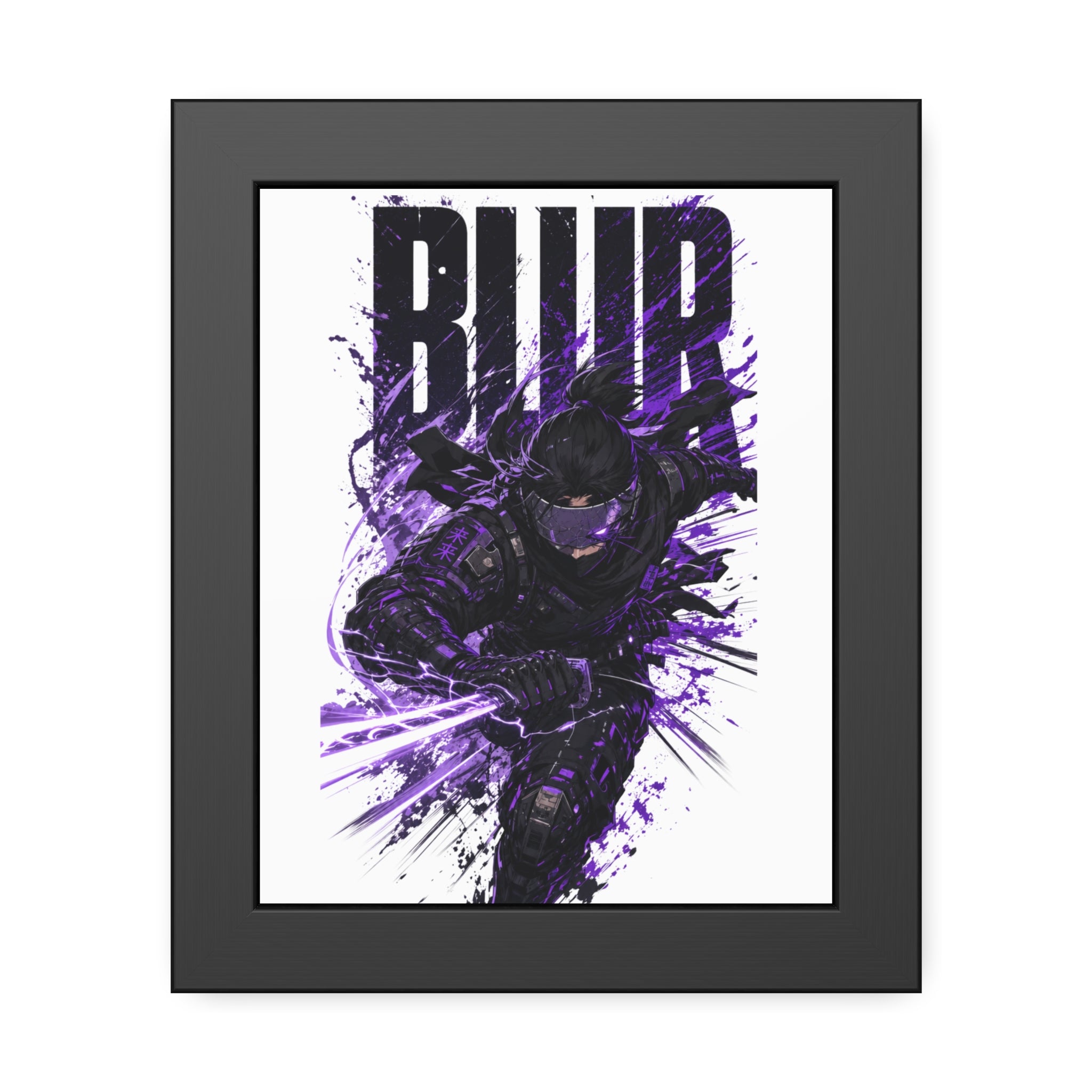 Blur Ninja Framed Poster — Dynamic Purple Action Art Print