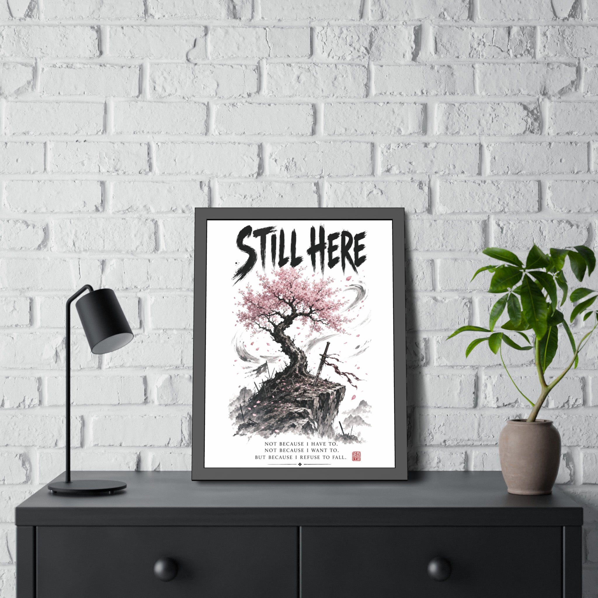 Framed Poster - "Still Here" Sakura Tree Resilience Art Print