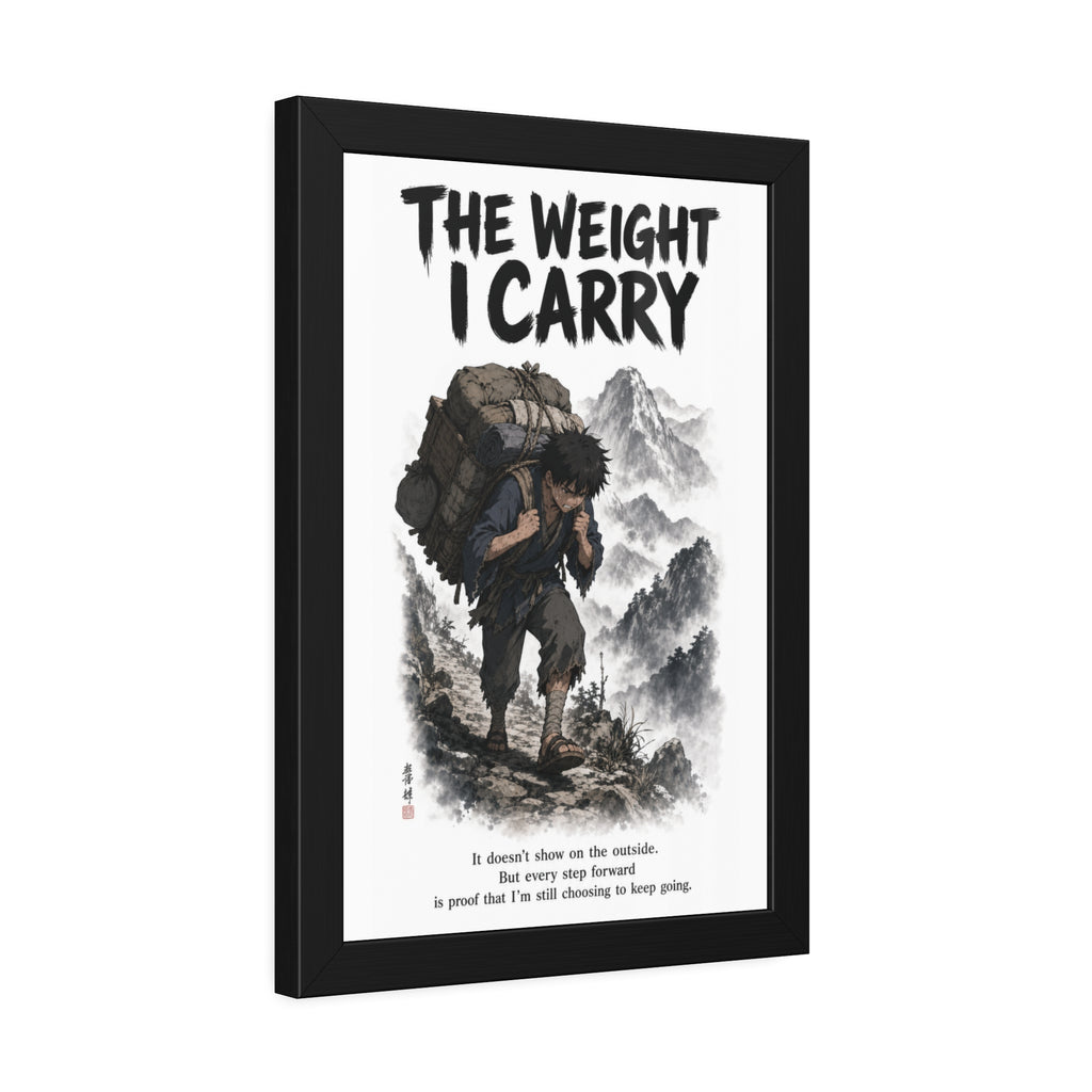 Framed Poster - "The Weight I Carry" Motivational Mountain Art Print
