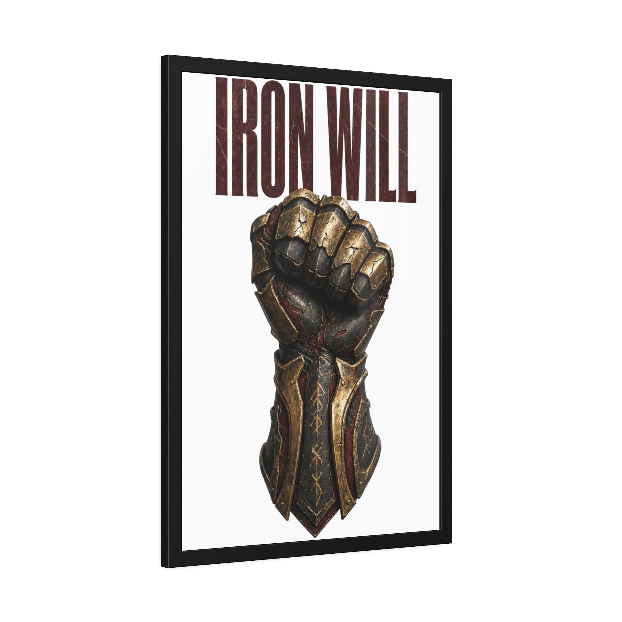 Iron Will Framed Poster — Fist Gauntlet Motivational Wall Art