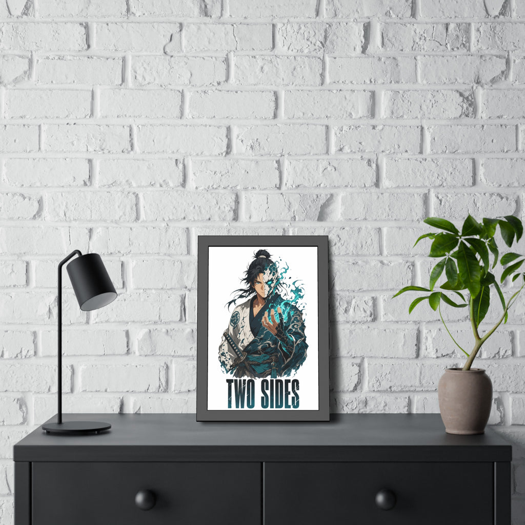Two Sides Samurai Framed Art Print — Duality Warrior Poster