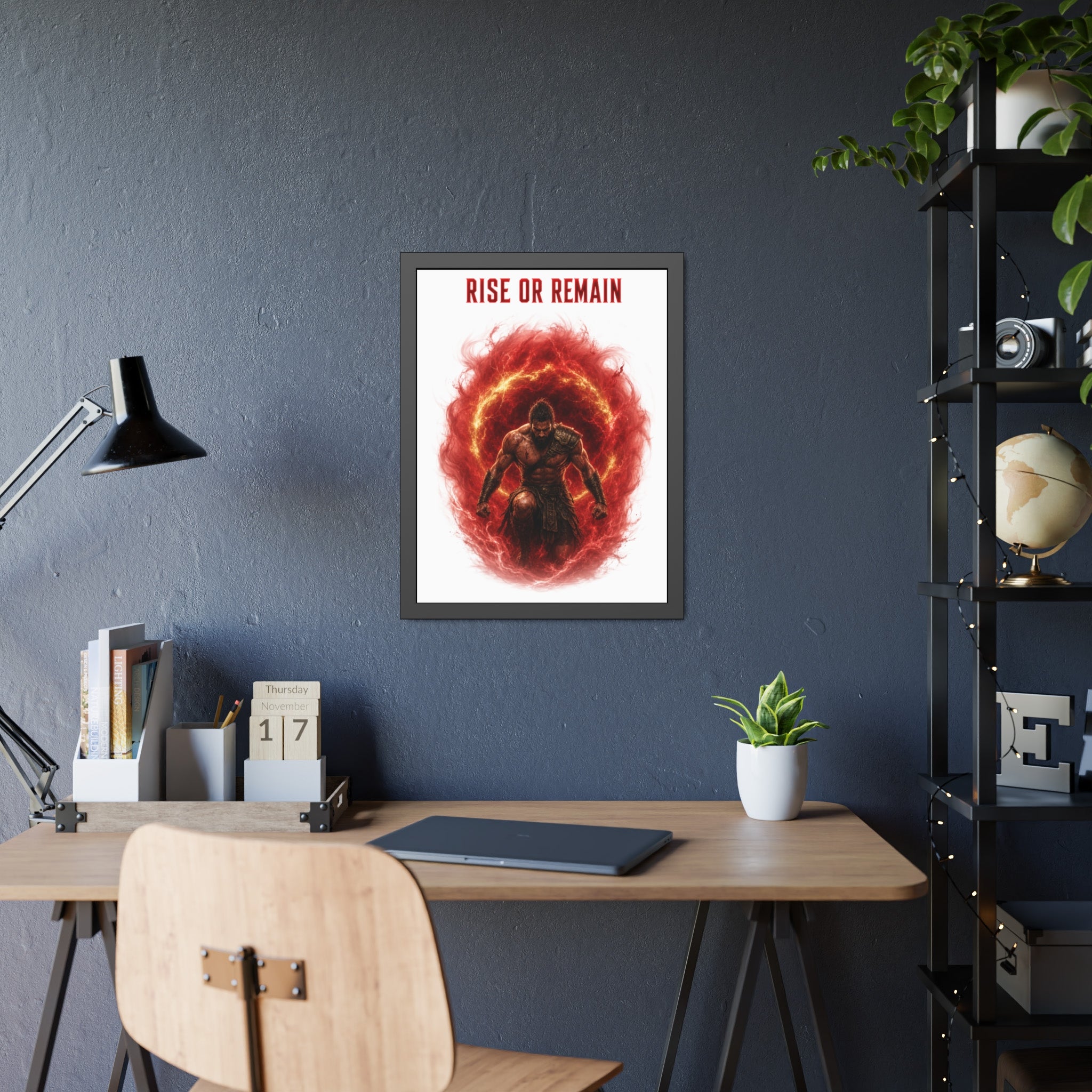Framed Poster — "Rise or Remain" Spartan Warrior Wall Art
