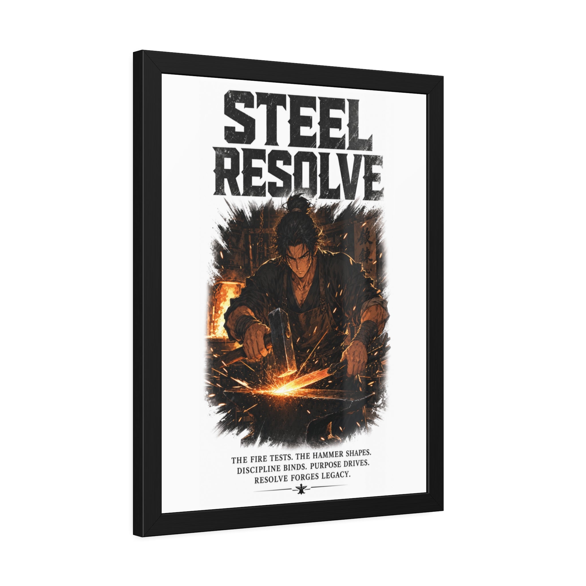 Framed Poster — "Steel Resolve" Blacksmith Motivational Art Print