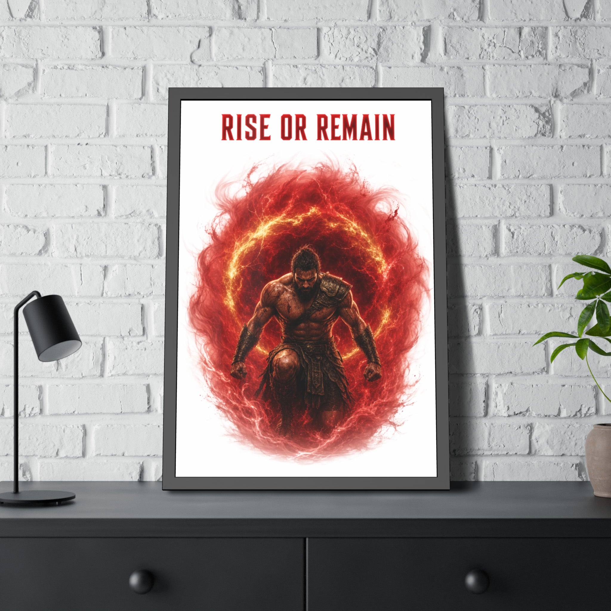 Framed Poster — "Rise or Remain" Spartan Warrior Wall Art