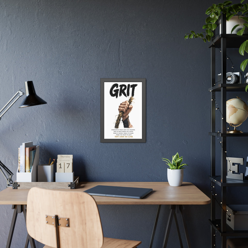 Grit Motivational Framed Poster — Inspirational Climbing Wall Art