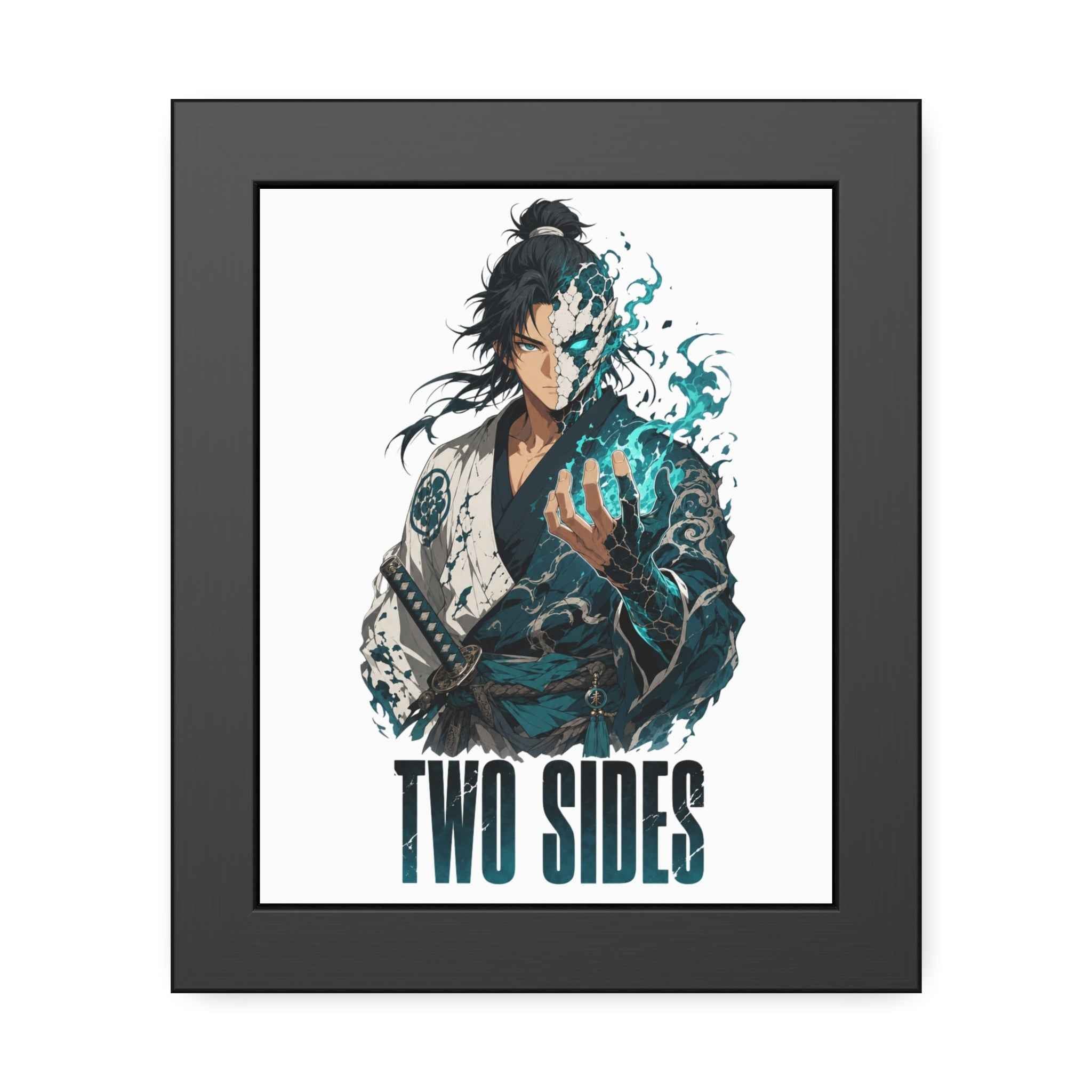 Two Sides Samurai Framed Art Print — Duality Warrior Poster