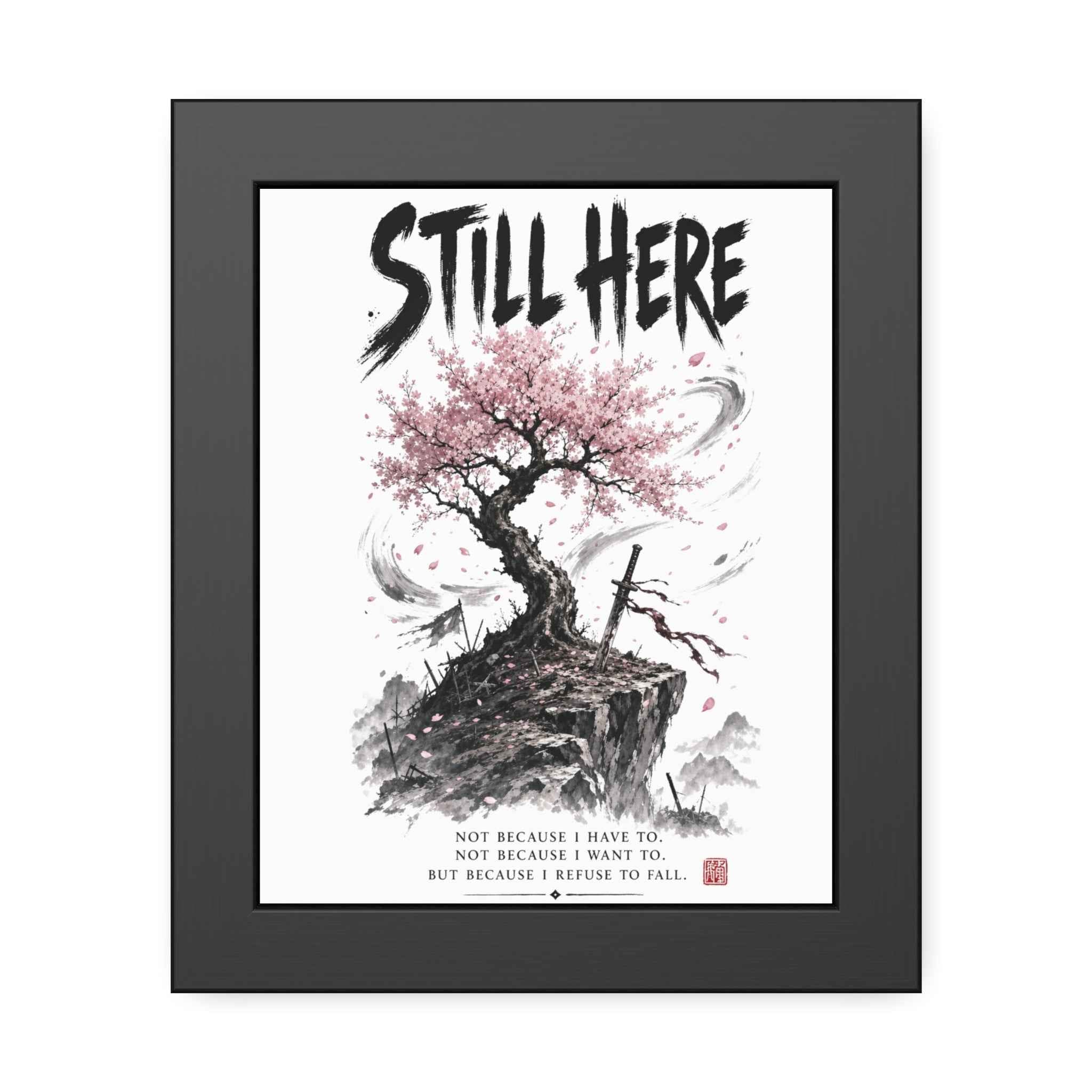 Framed Poster - "Still Here" Sakura Tree Resilience Art Print