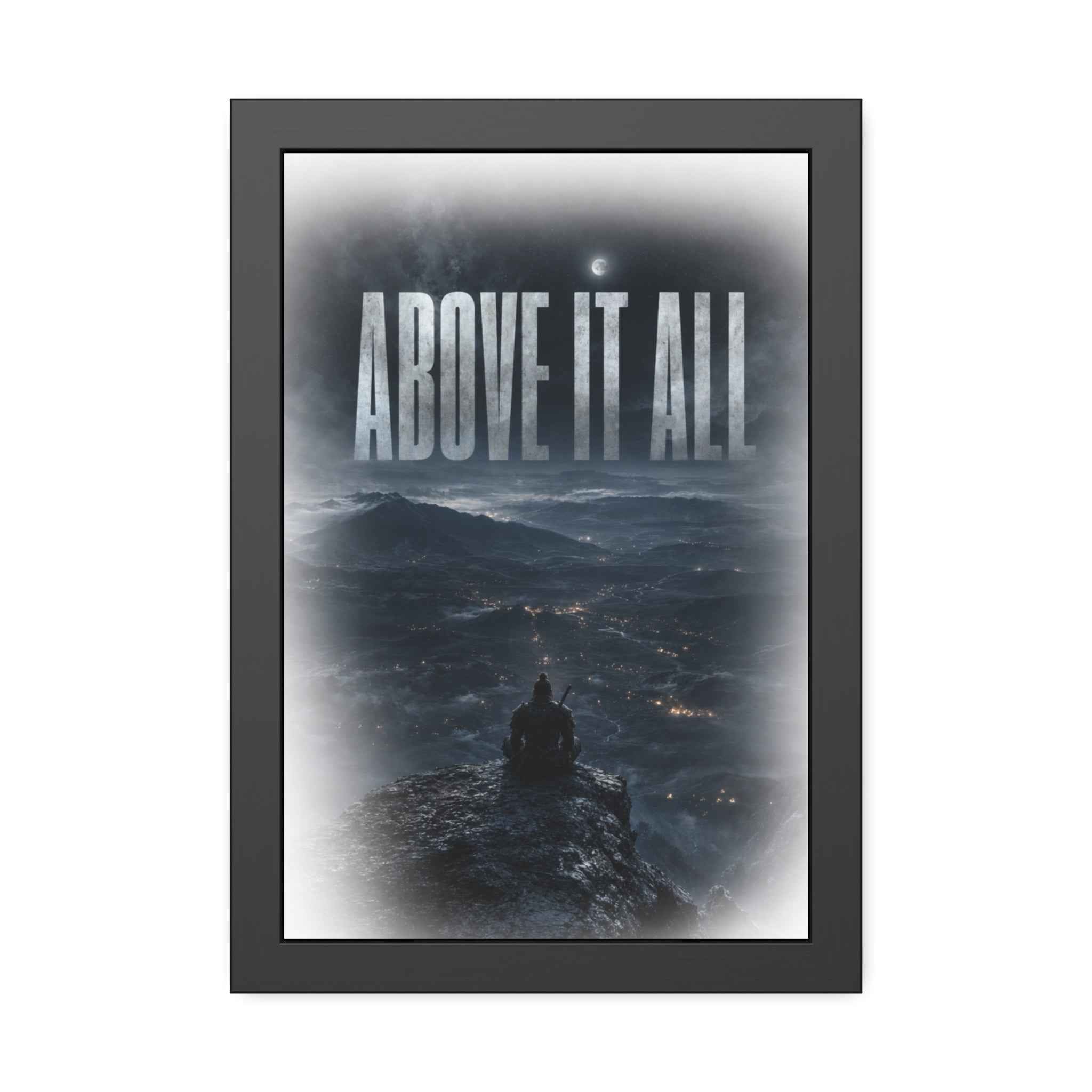 Above It All Framed Poster — Moody Mountain Nightscape Wall Art