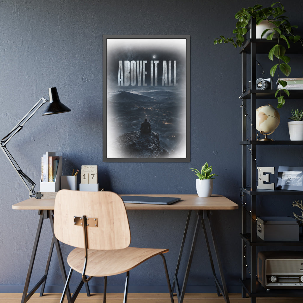 Above It All Framed Poster — Moody Mountain Nightscape Wall Art