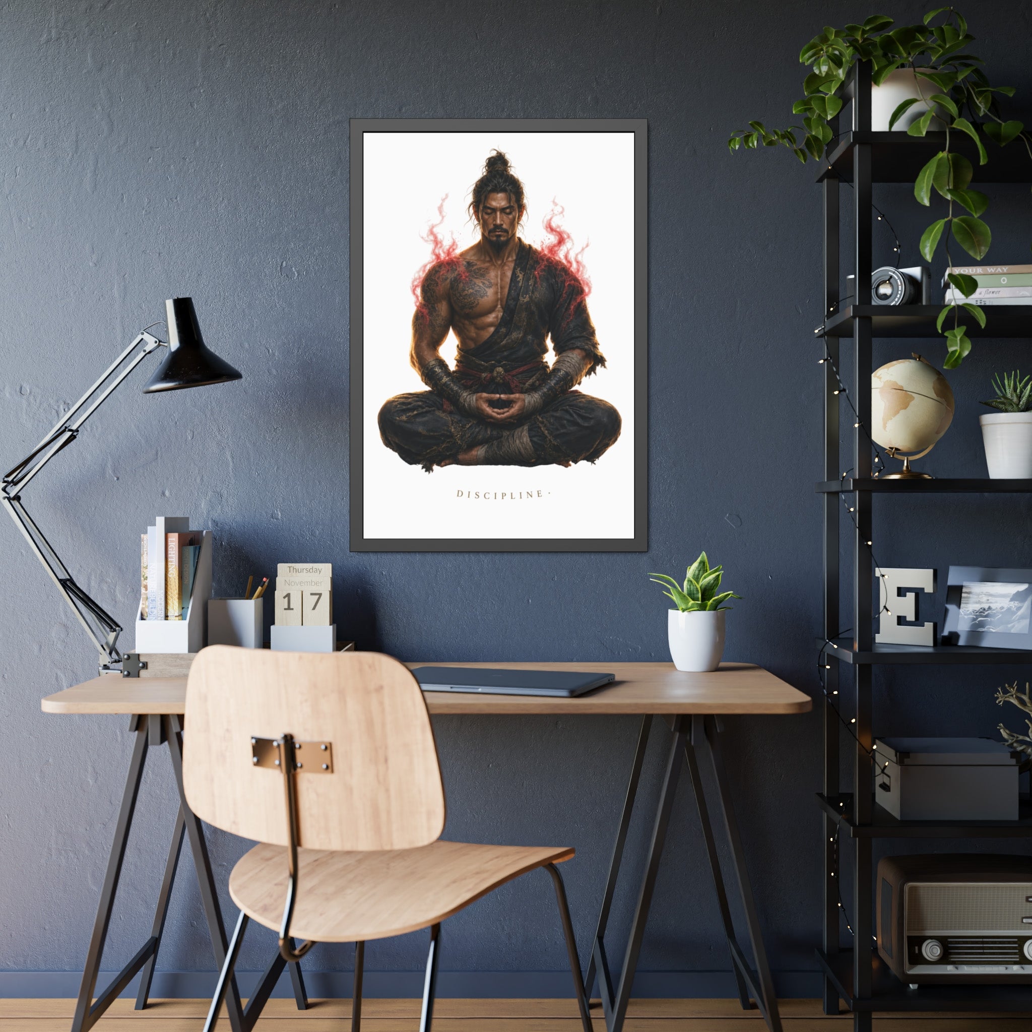 Framed Poster — 'Discipline' Meditating Samurai Art Print