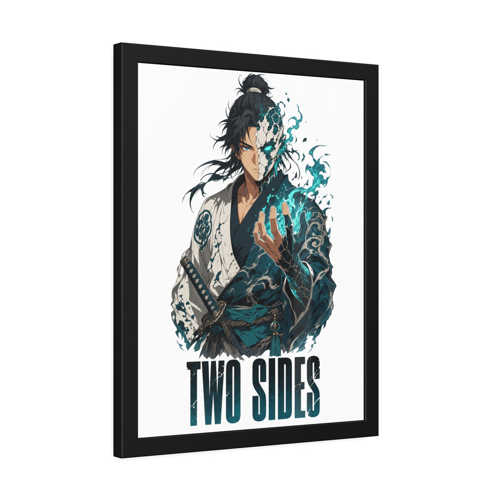 Two Sides Samurai Framed Art Print — Duality Warrior Poster