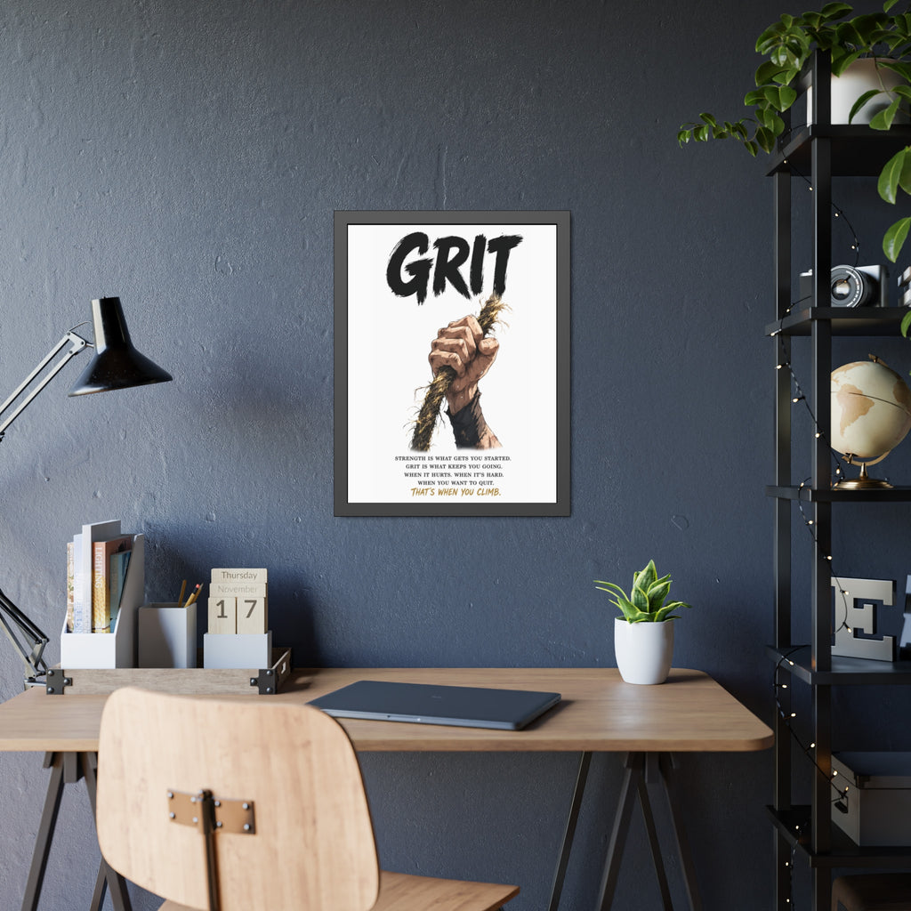 Grit Motivational Framed Poster — Inspirational Climbing Wall Art