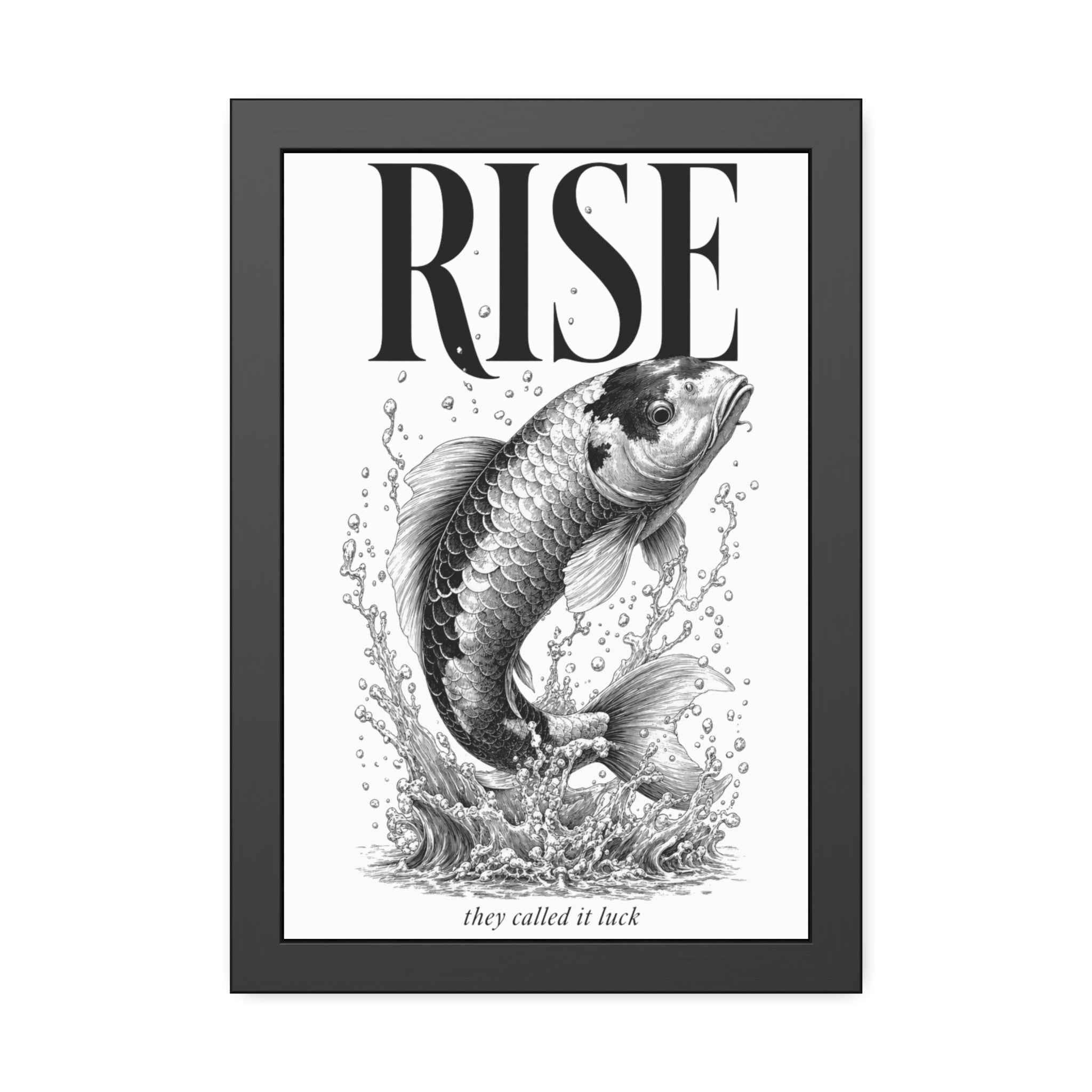 Rise Koi Fish Framed Art Print — Motivational Black & White Poster