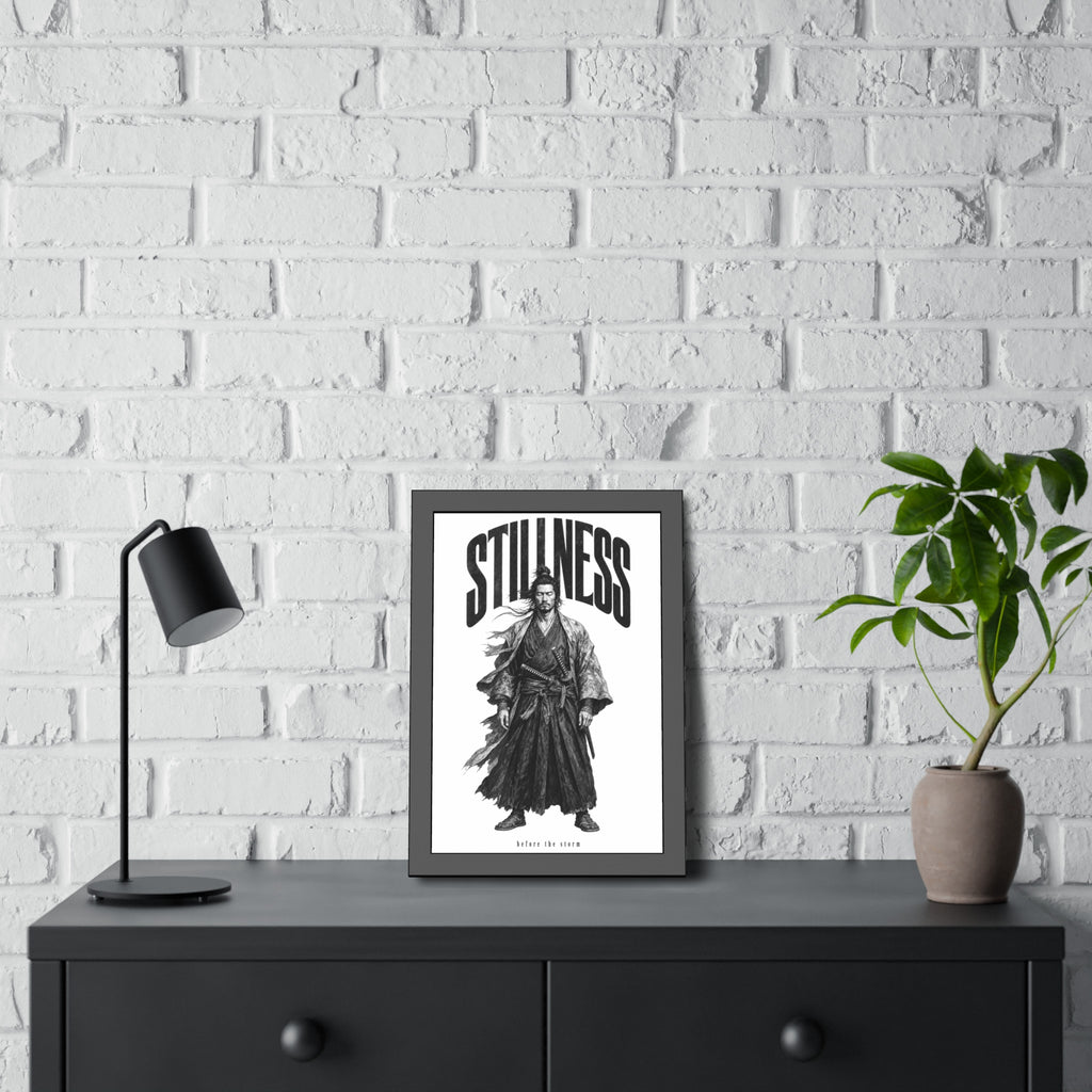 Stillness Samurai Framed Poster — 'Before the Storm' Black & White Warrior Art