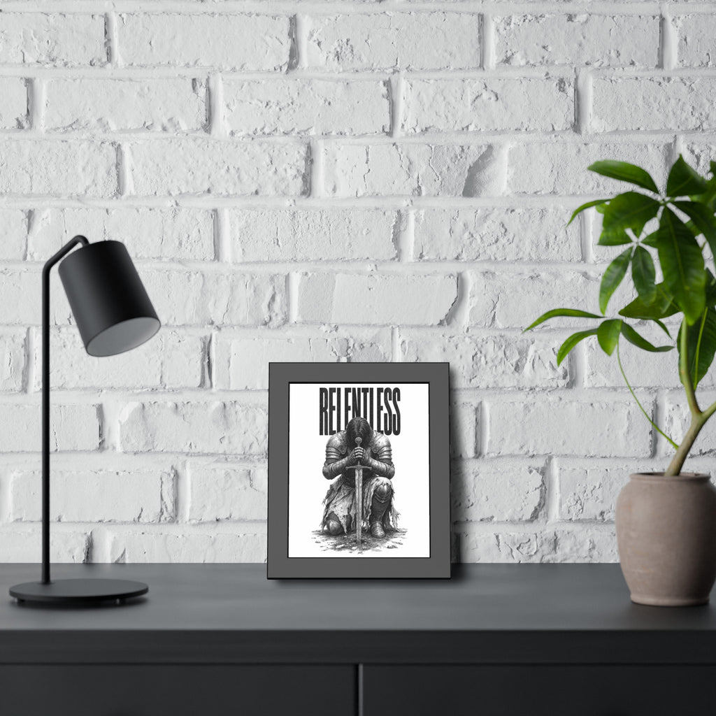 Relentless Knight Framed Paper Poster — Inspirational Medieval Armor Art