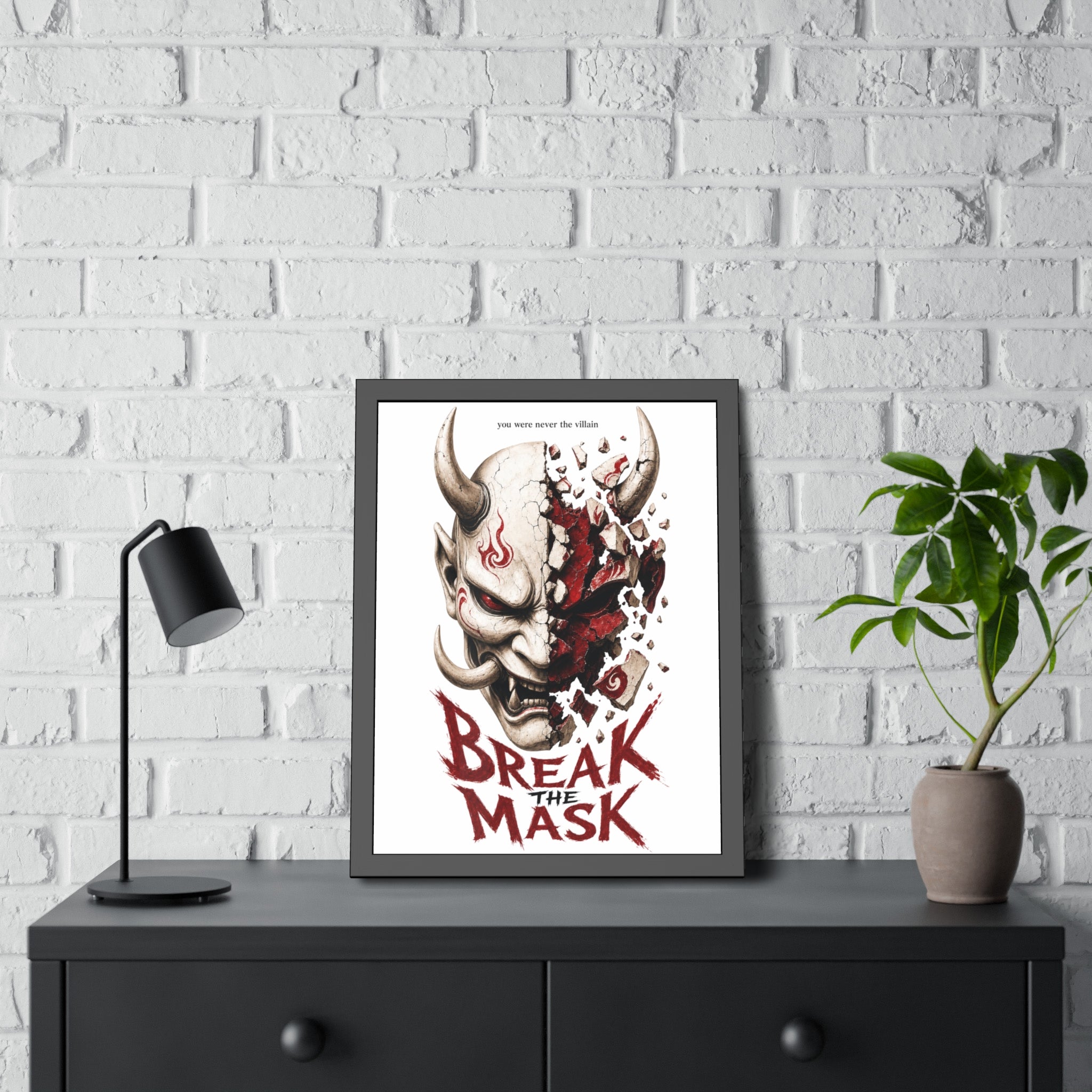 Framed Poster — 'Break the Mask' Oni Horror Art Print
