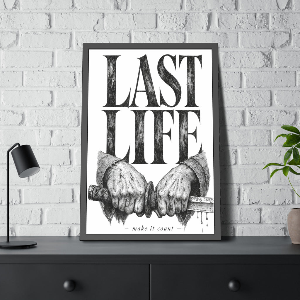 Framed Poster – "Last Life" Black & White Illustrated Art Print