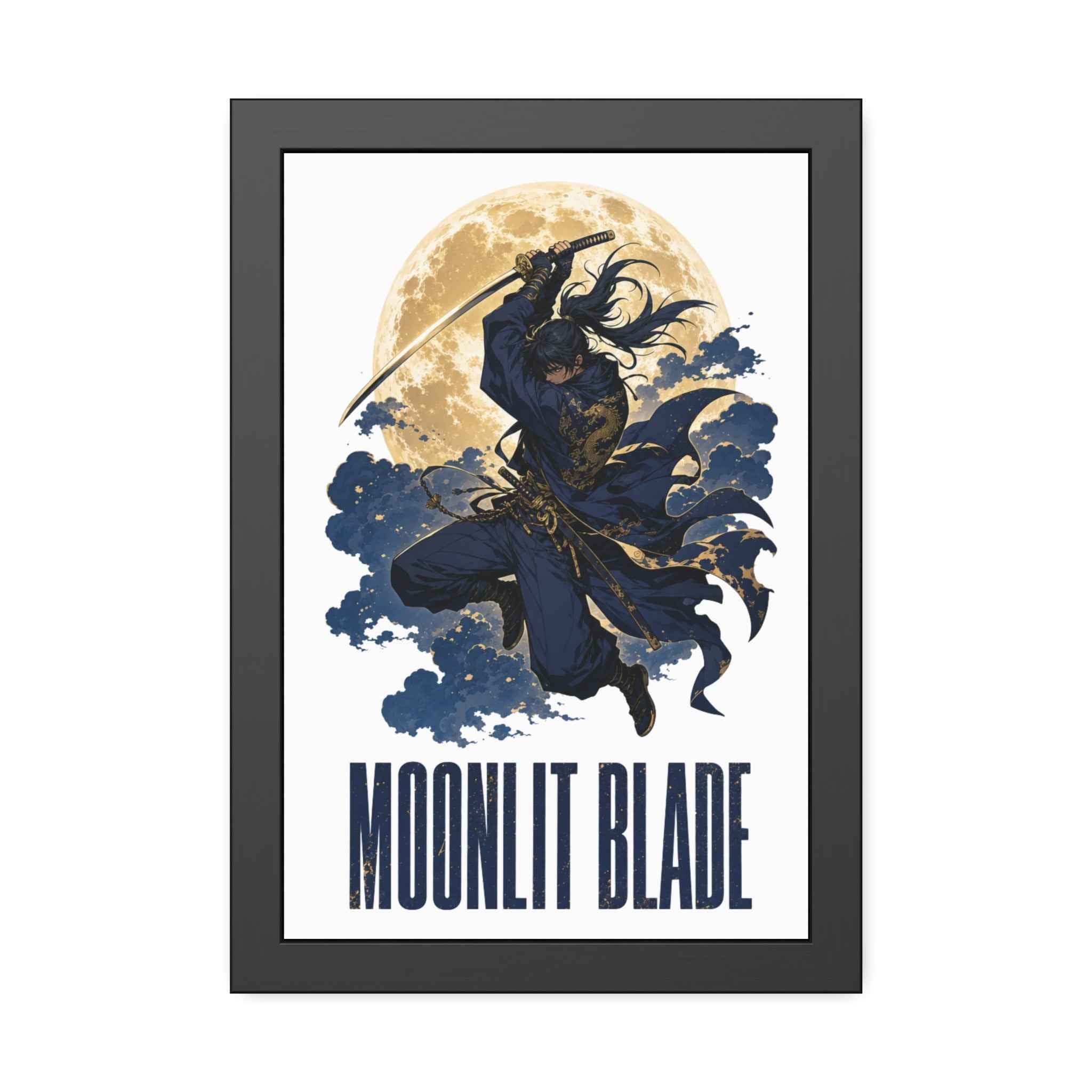Moonlit Blade Framed Poster — Samurai Ninja Art Print