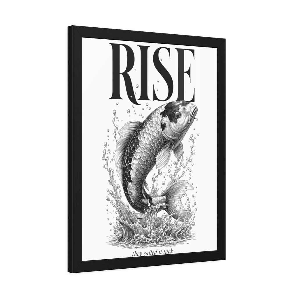 Rise Koi Fish Framed Art Print — Motivational Black & White Poster