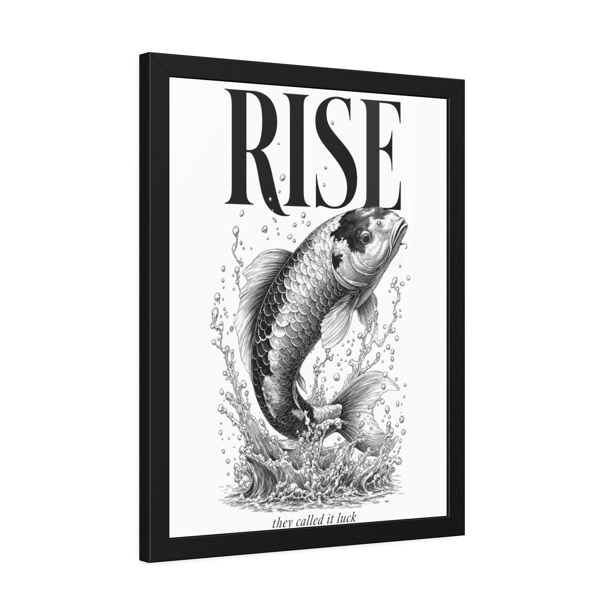 Rise Koi Fish Framed Art Print — Motivational Black & White Poster