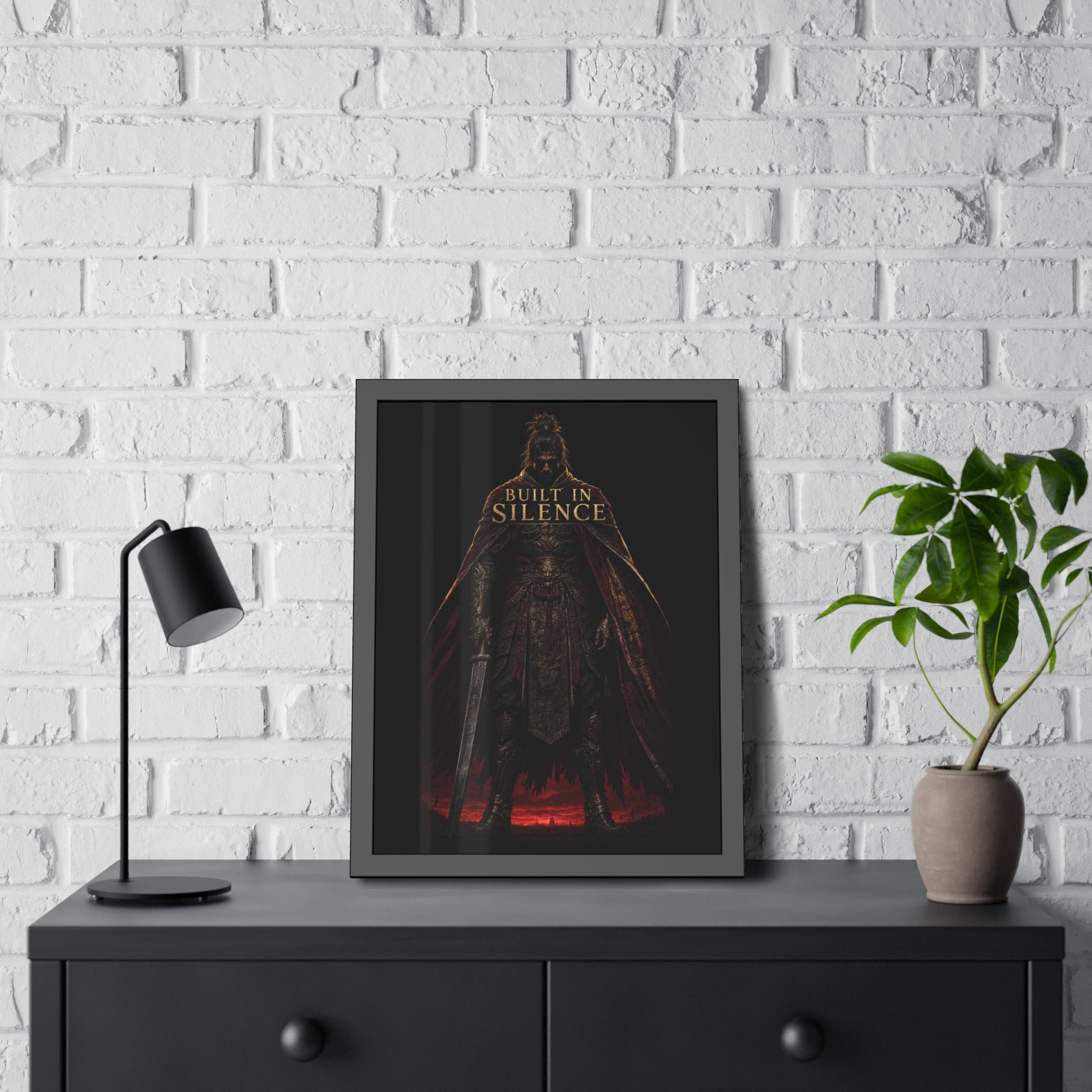Built In Silence — Framed Poster (Dark Fantasy Knight Art)