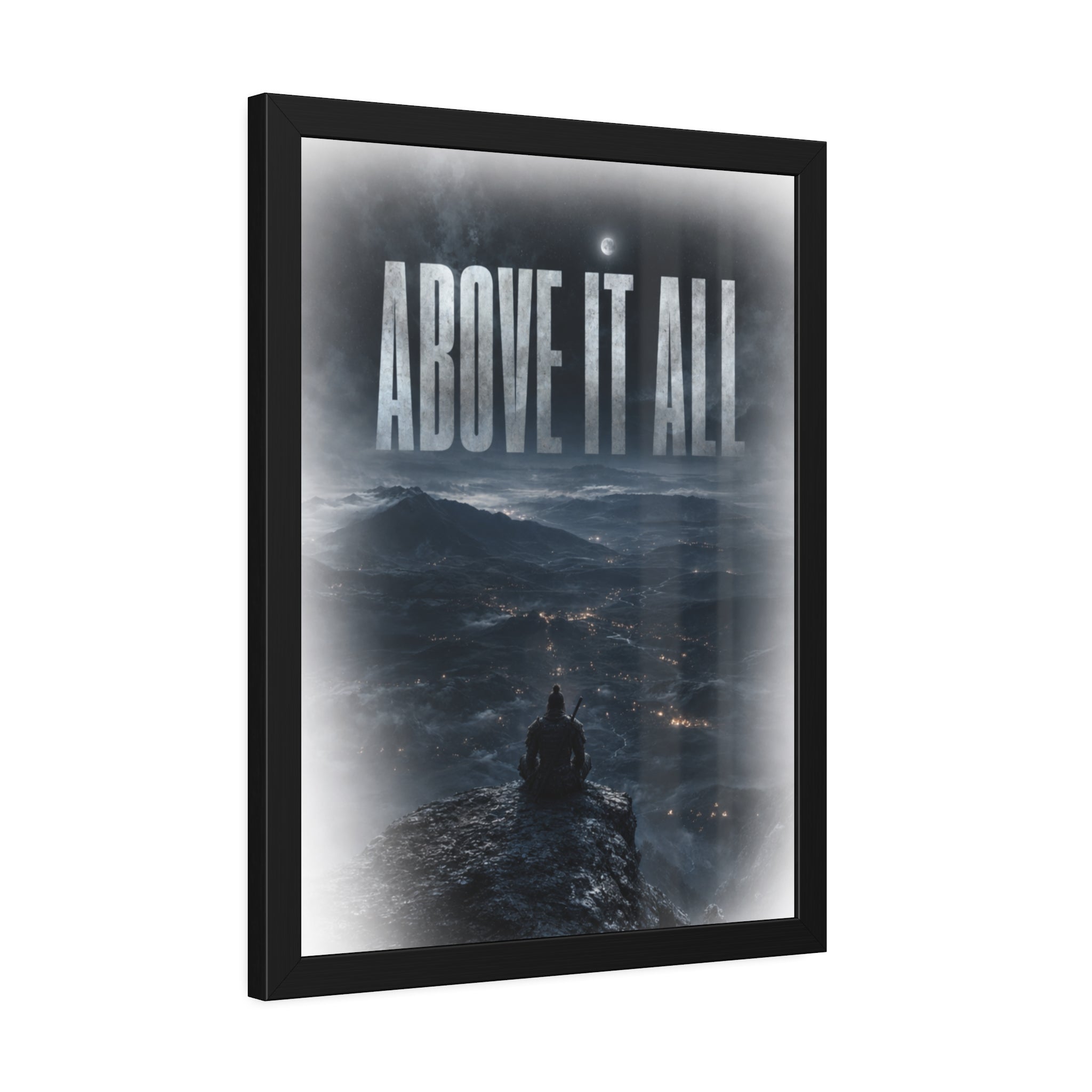 Above It All Framed Poster — Moody Mountain Nightscape Wall Art