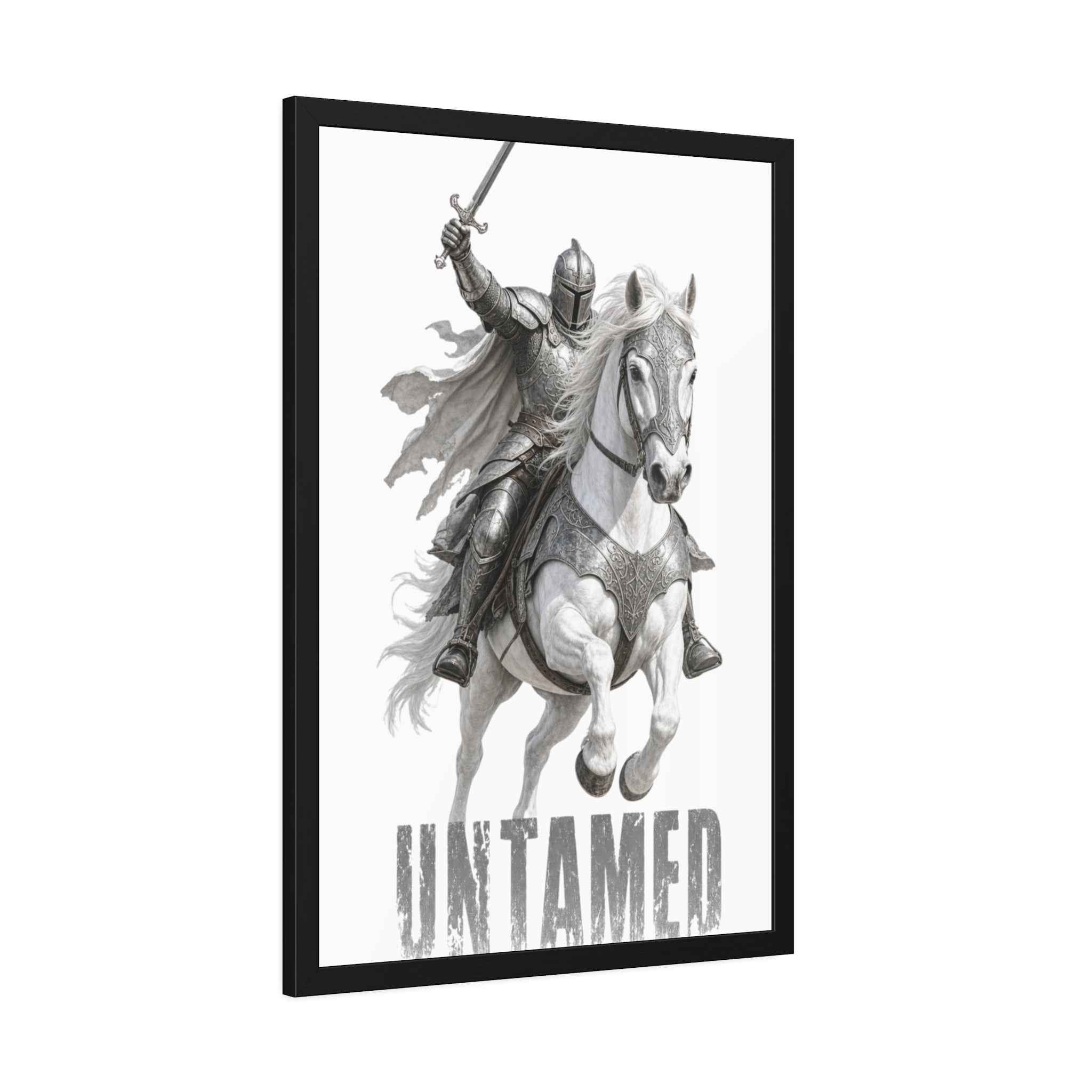 Untamed Knight Horse Framed Poster — Medieval Warrior Wall Art