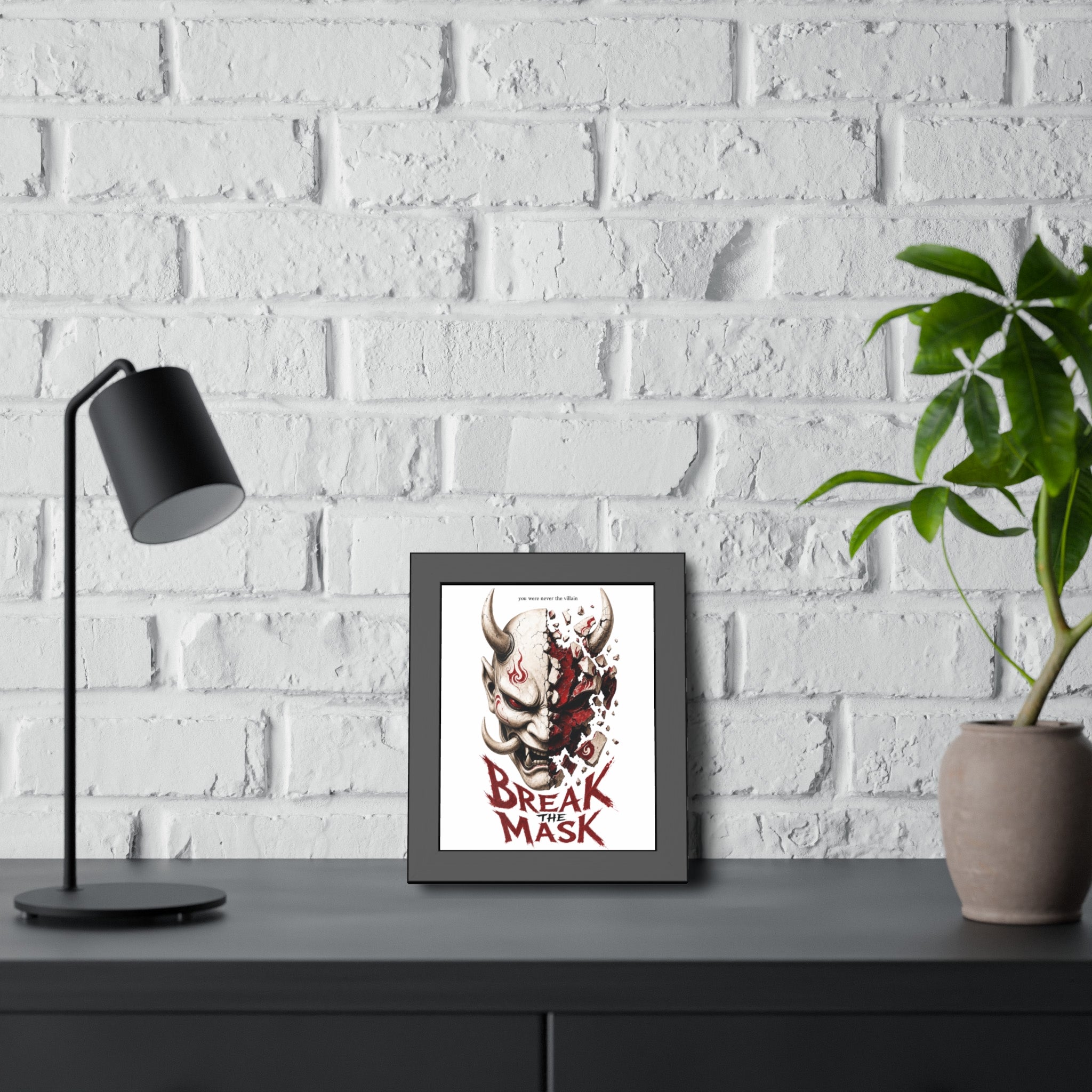 Framed Poster — 'Break the Mask' Oni Horror Art Print