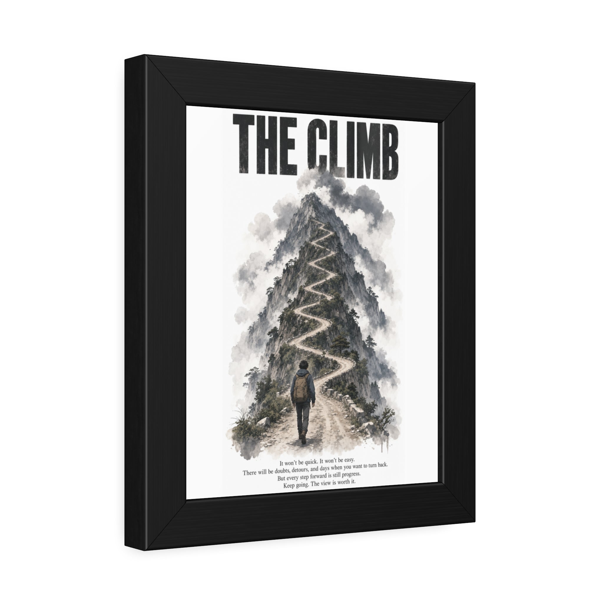 Framed Poster – "The Climb" Motivational Mountain Art Print