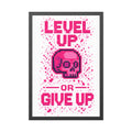 Framed Poster — "Level Up or Give Up" Pixel Skull Motivational Wall Art