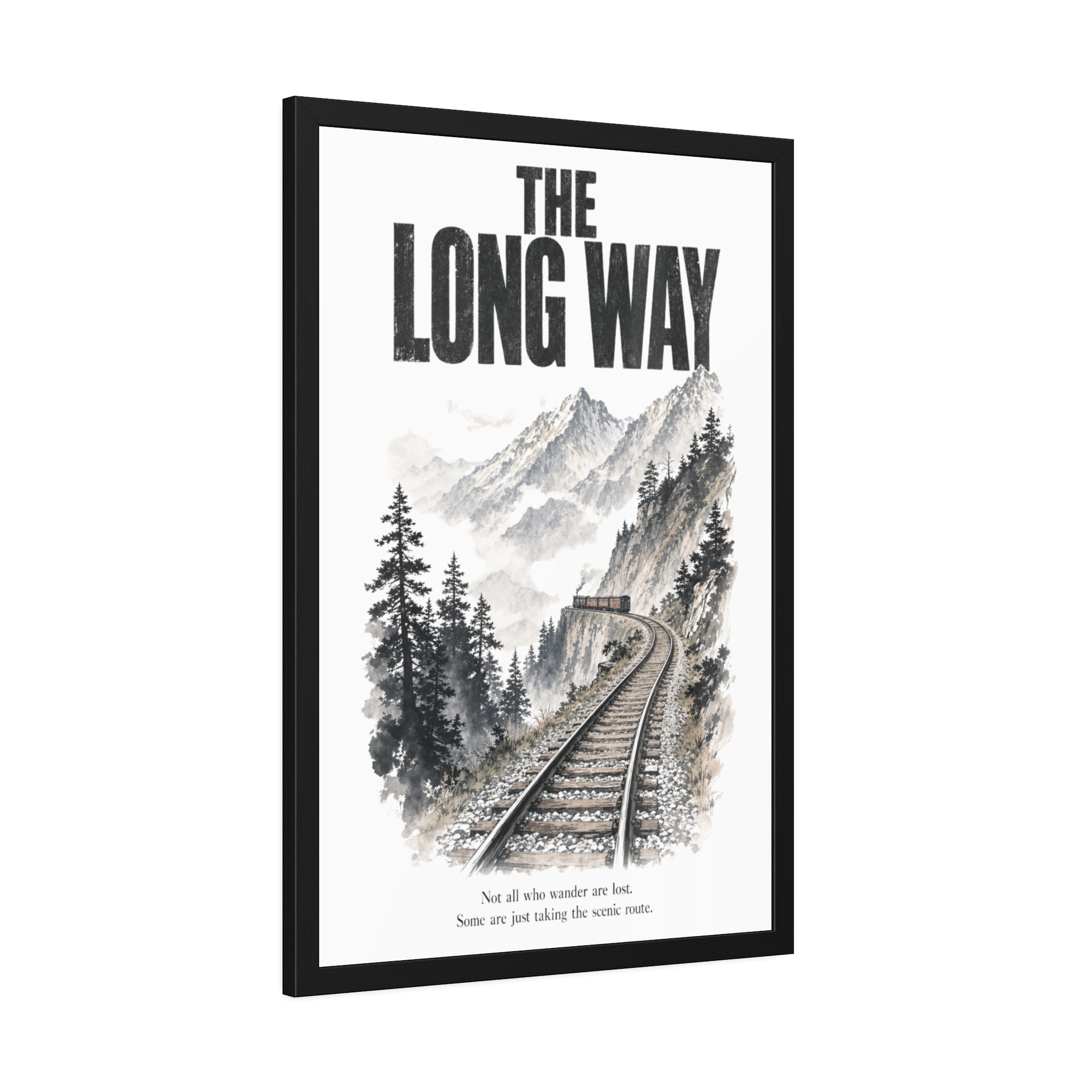 Framed Poster - "The Long Way" Mountain Train Scenic Wall Art