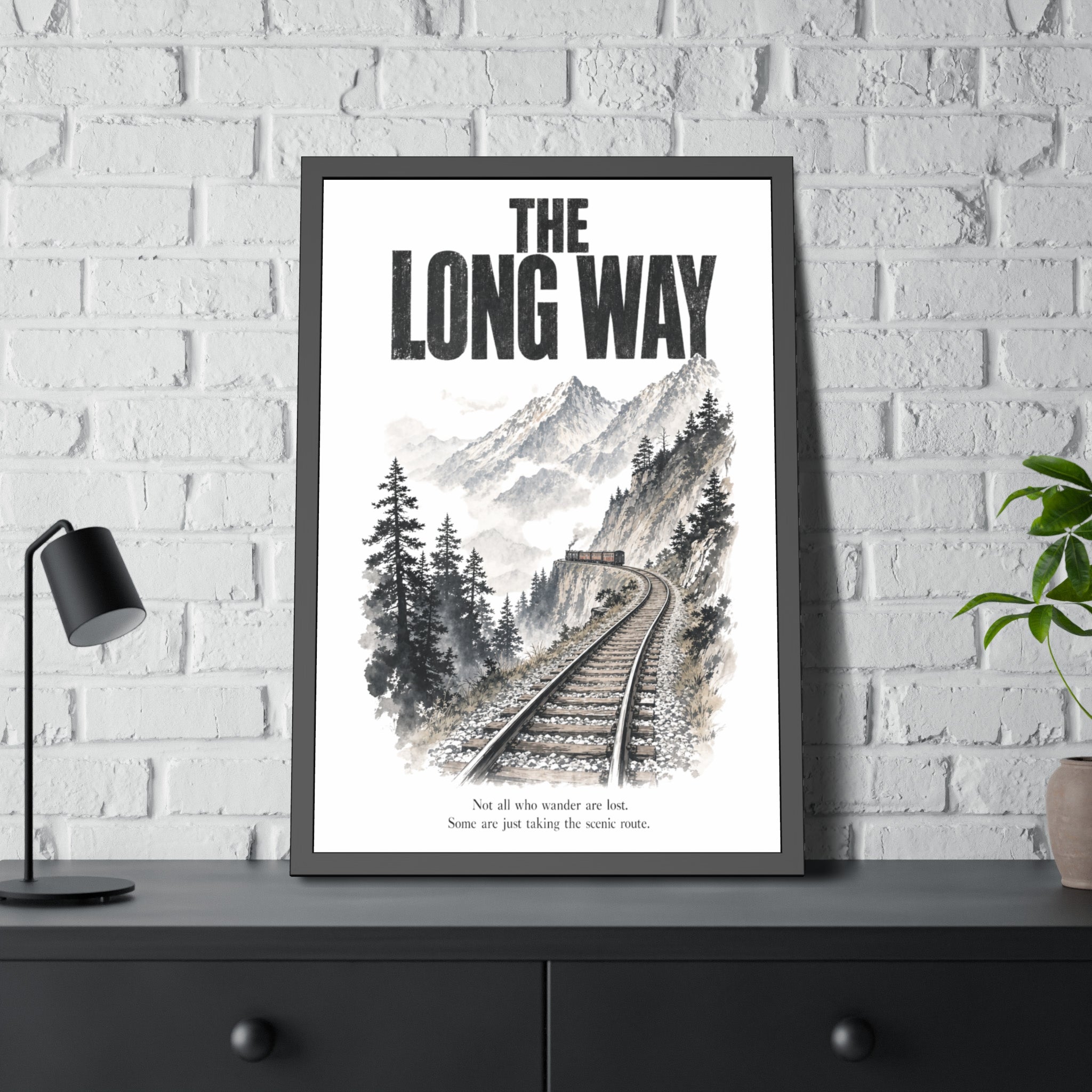 Framed Poster - "The Long Way" Mountain Train Scenic Wall Art