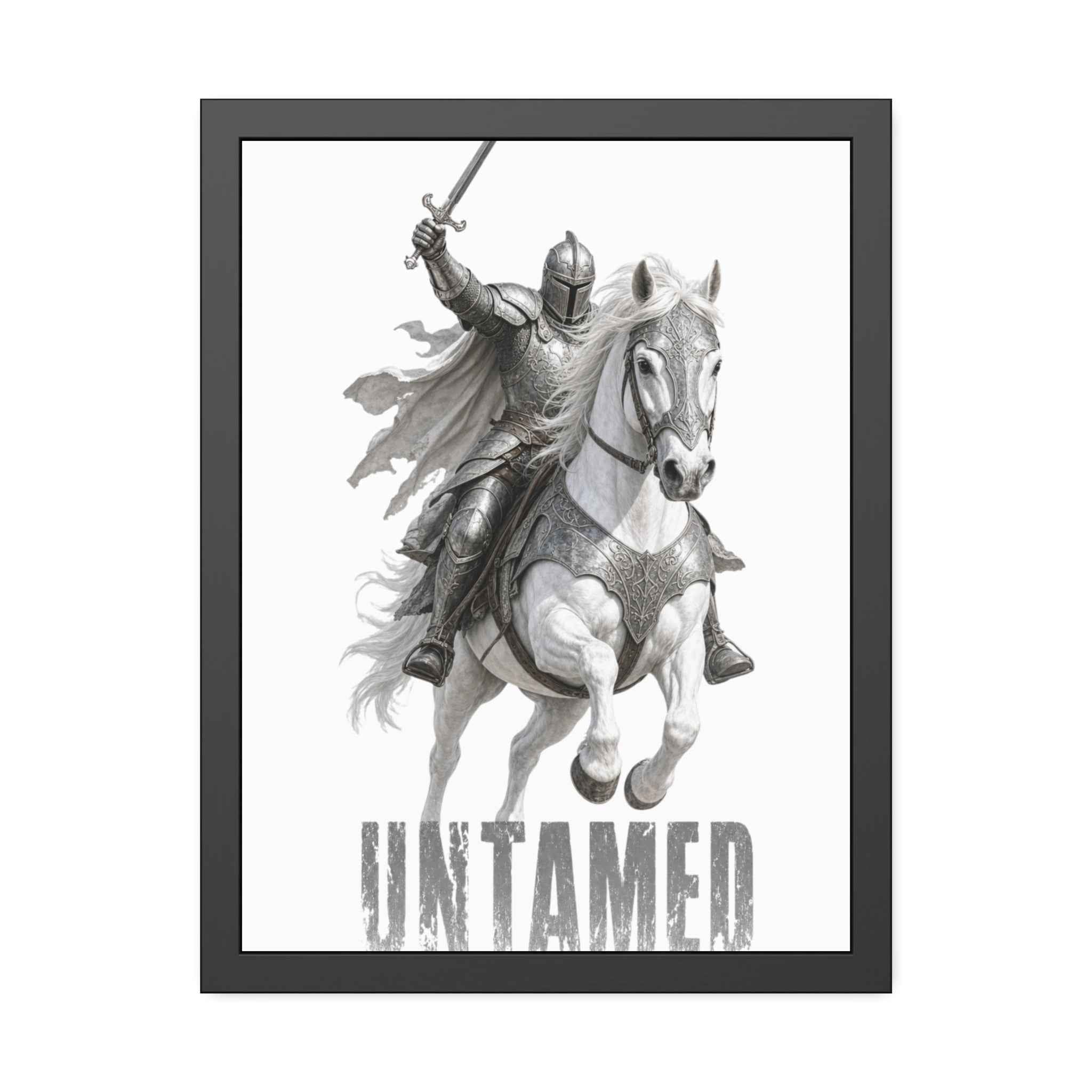 Untamed Knight Horse Framed Poster — Medieval Warrior Wall Art