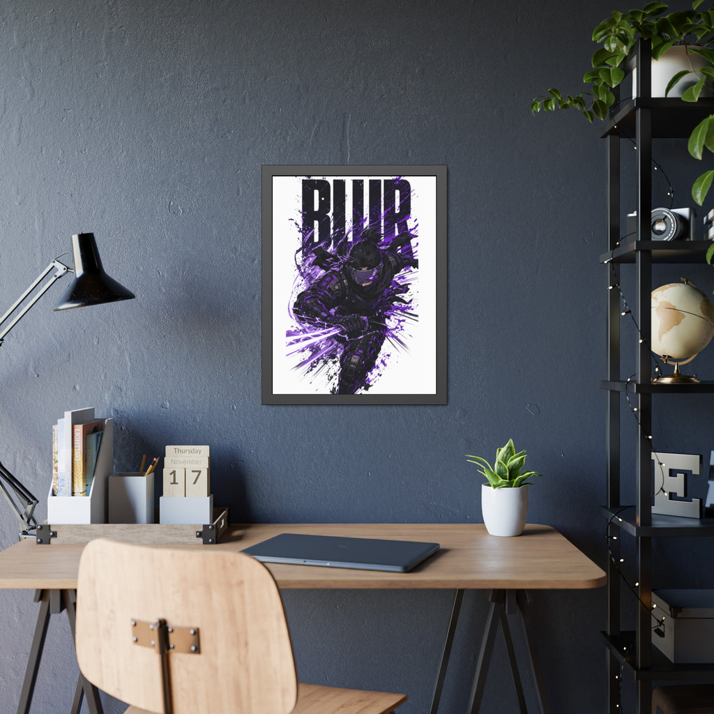 Blur Ninja Framed Poster — Purple Action Art Print