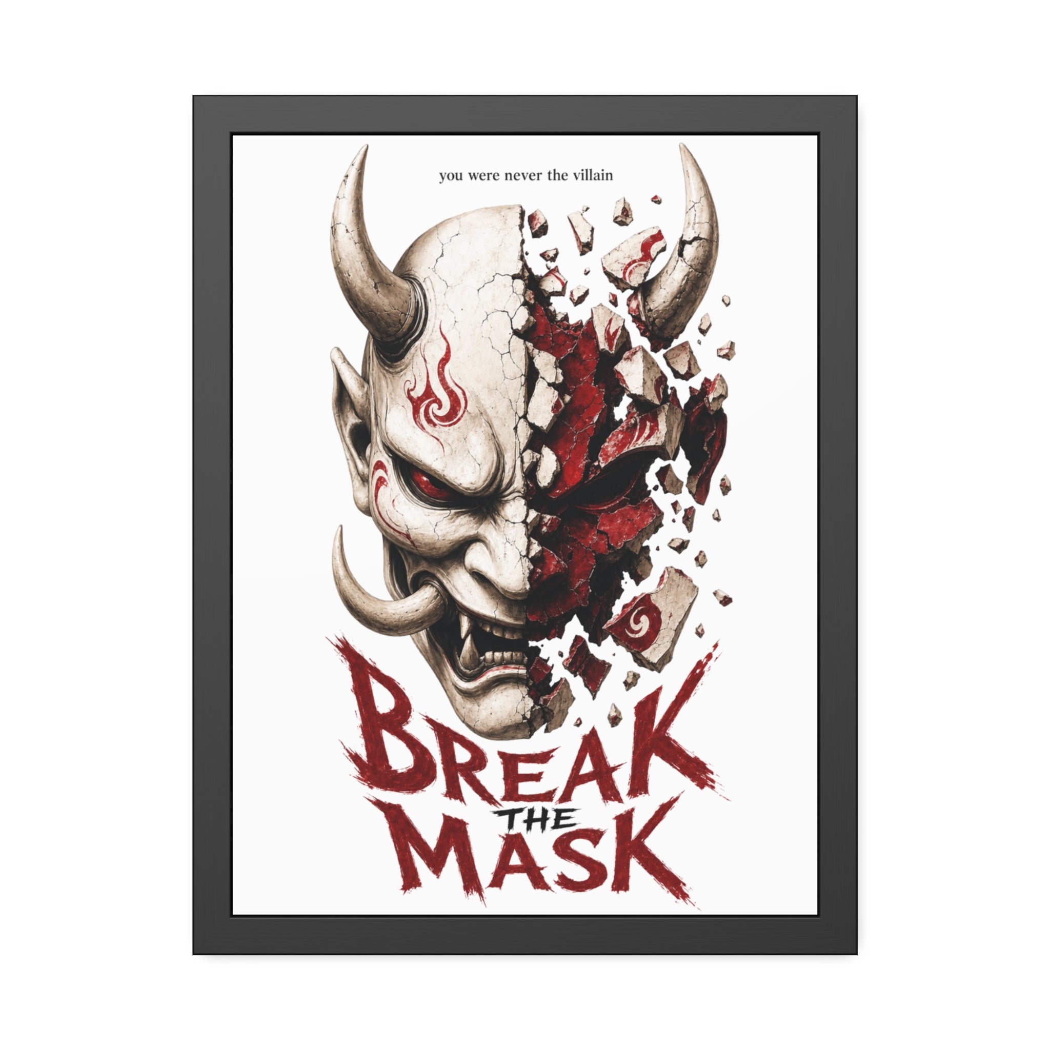 Framed Poster — 'Break the Mask' Oni Horror Art Print
