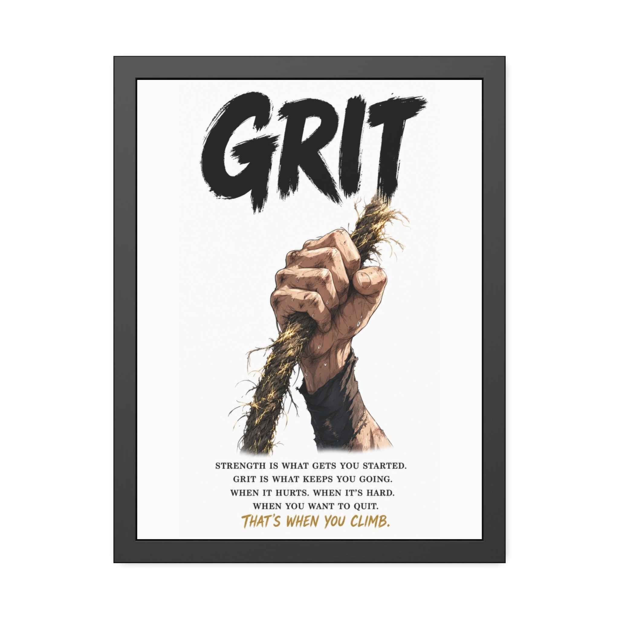 Grit Motivational Framed Poster — Inspirational Climbing Wall Art