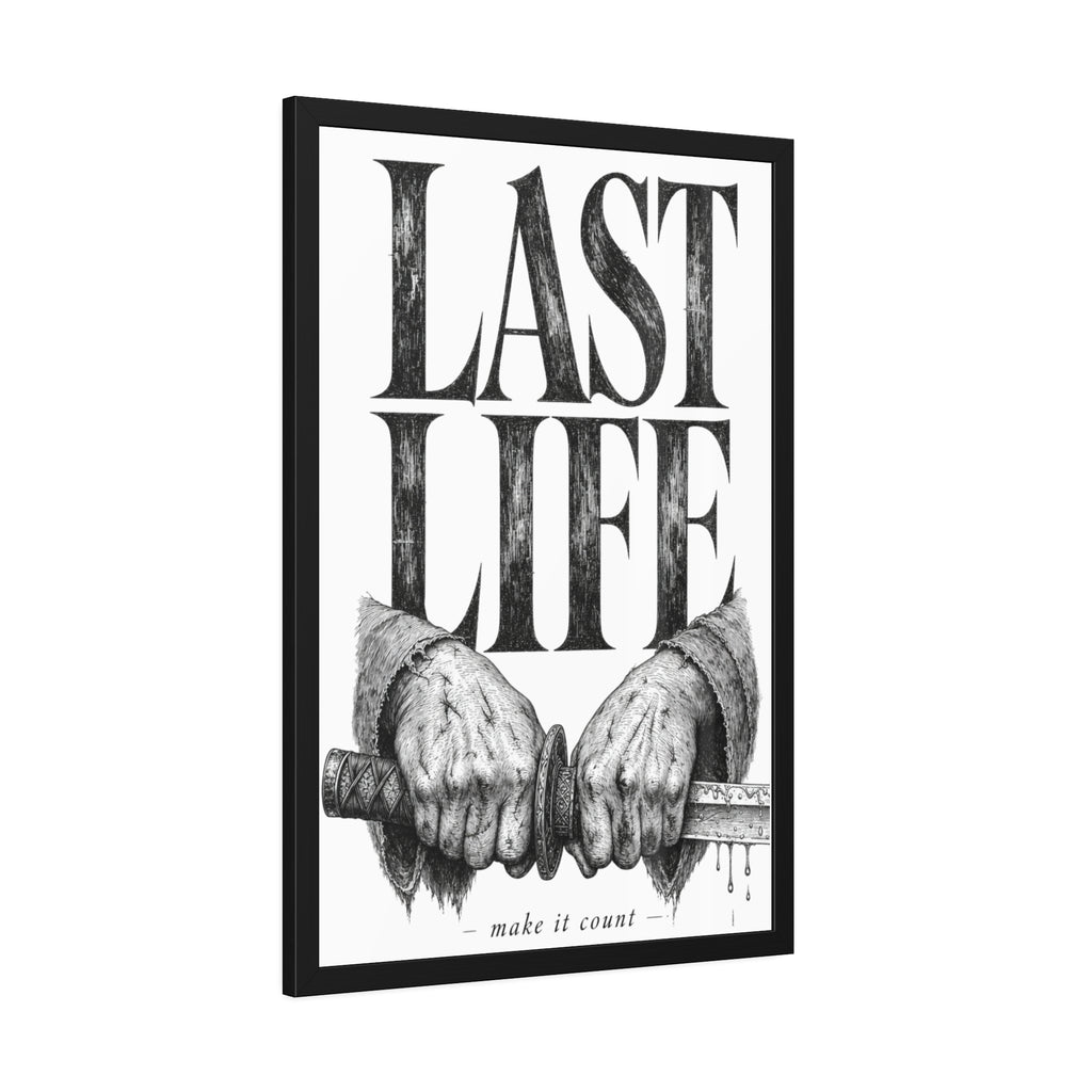 Framed Poster – "Last Life" Black & White Illustrated Art Print