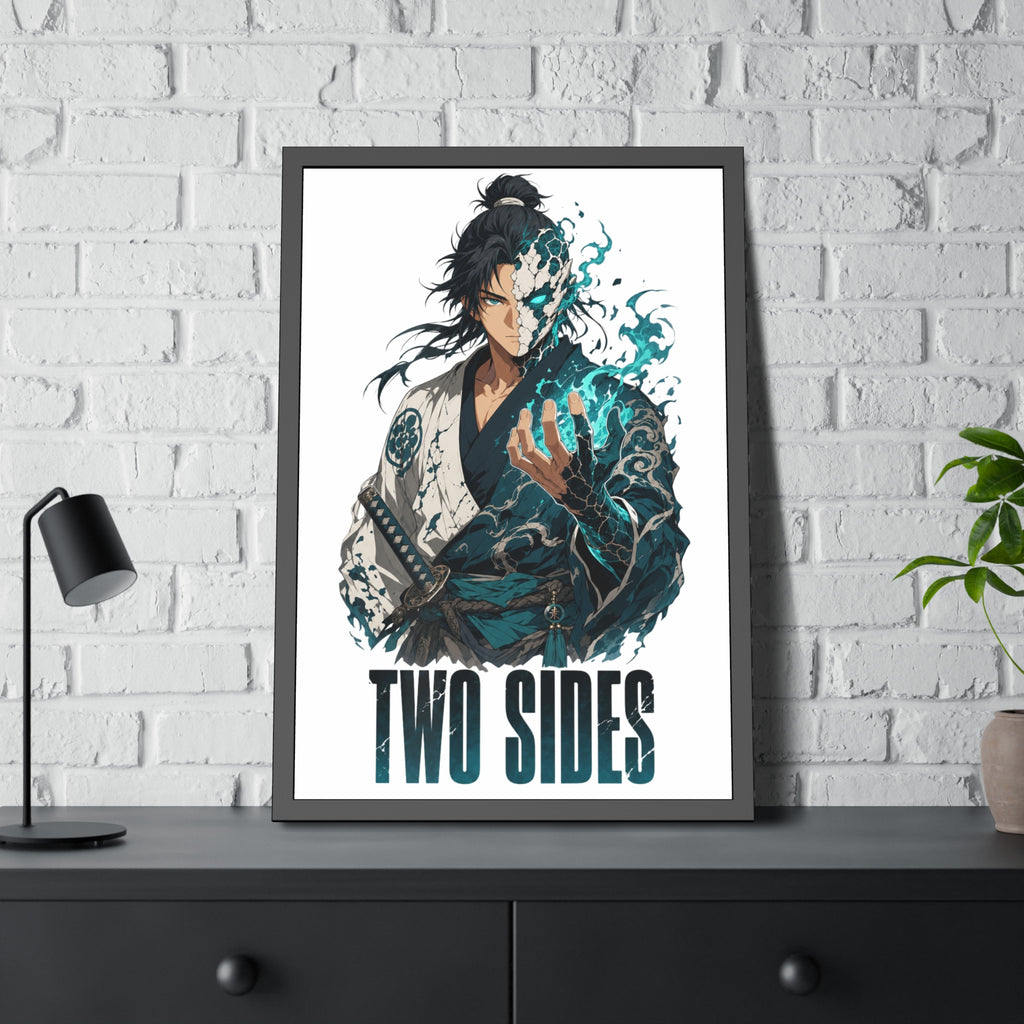 Two Sides Samurai Framed Art Print — Duality Warrior Poster