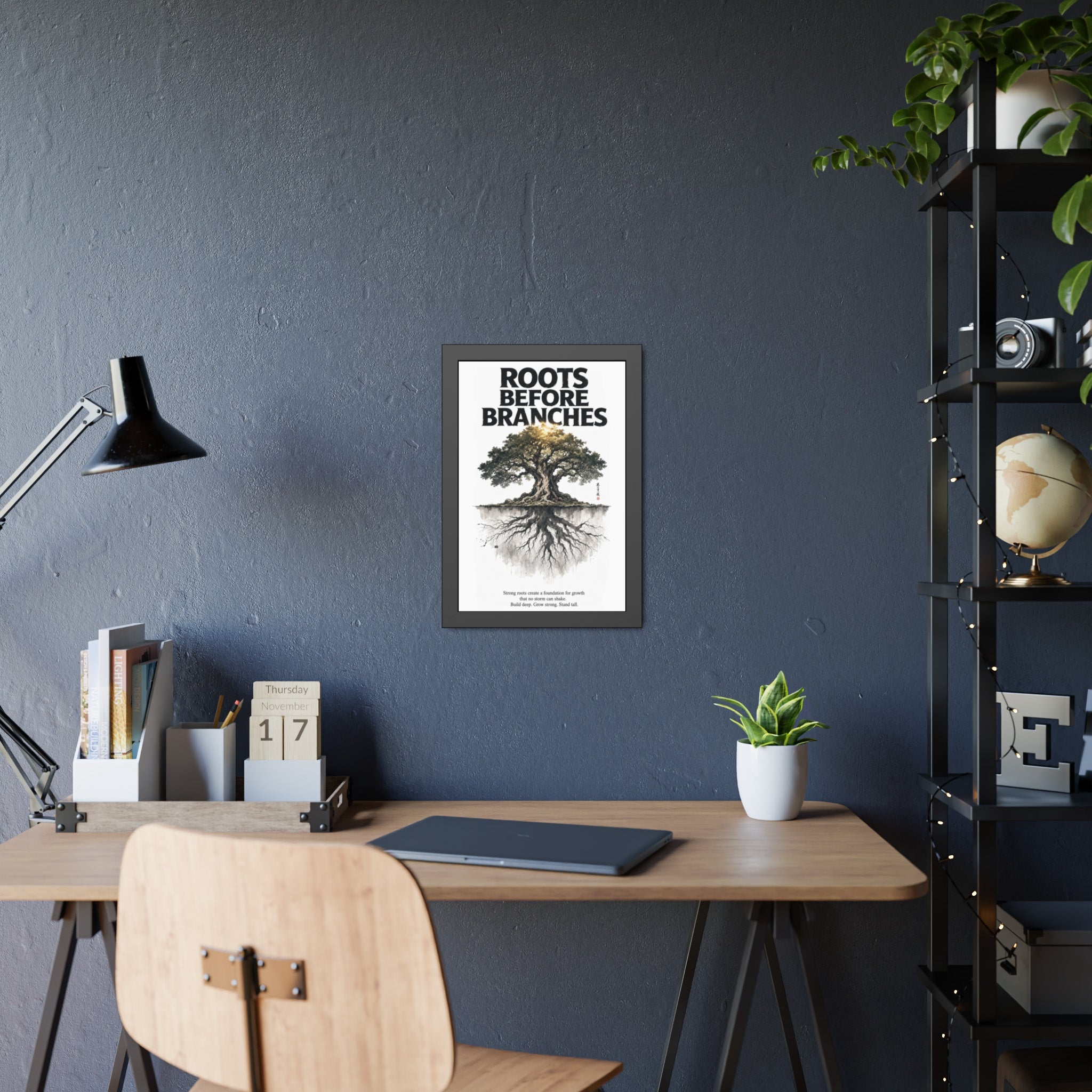 Framed Poster — "Roots Before Branches" Floral Tree Wall Art