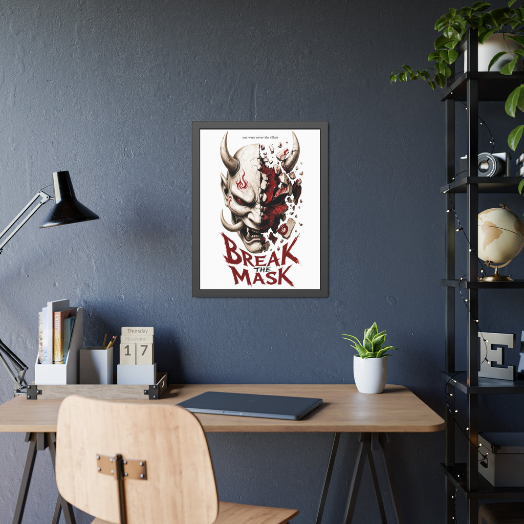 Framed Poster — 'Break the Mask' Oni Horror Art Print