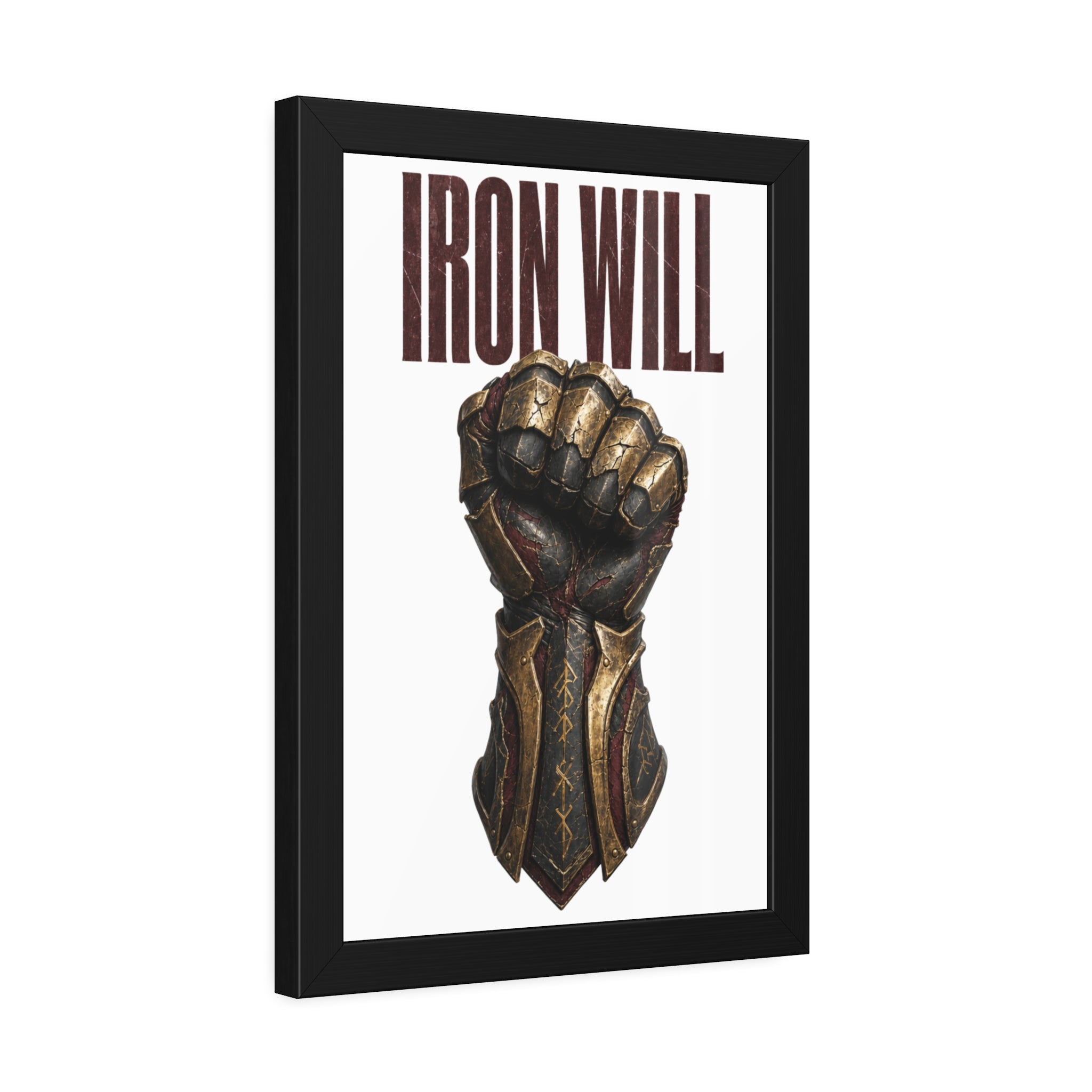 Iron Will Framed Poster — Fist Gauntlet Motivational Wall Art