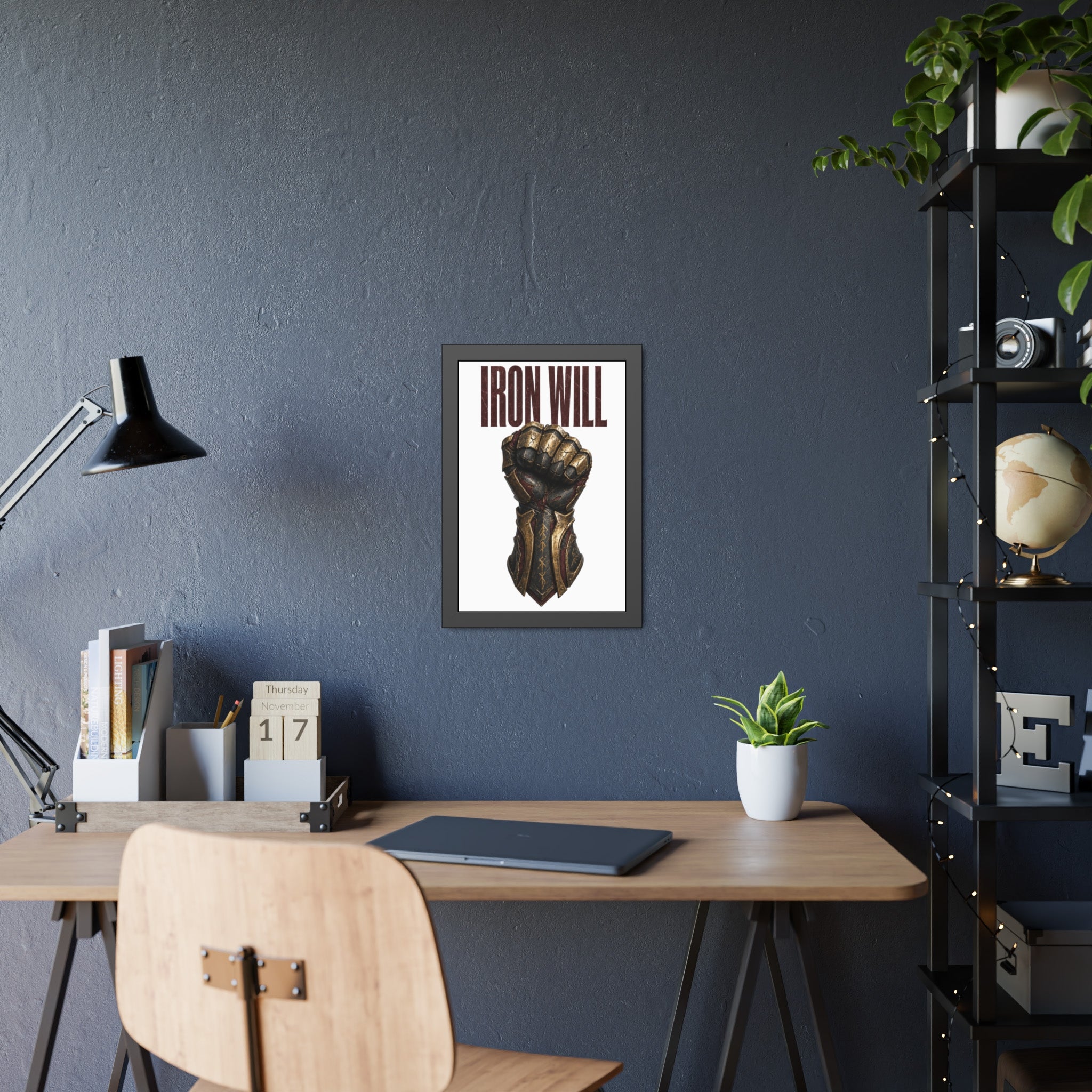 Iron Will Framed Poster — Fist Gauntlet Motivational Wall Art