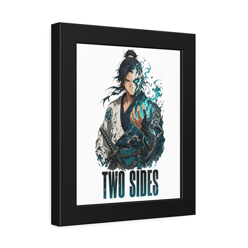 Two Sides Samurai Framed Art Print — Duality Warrior Poster