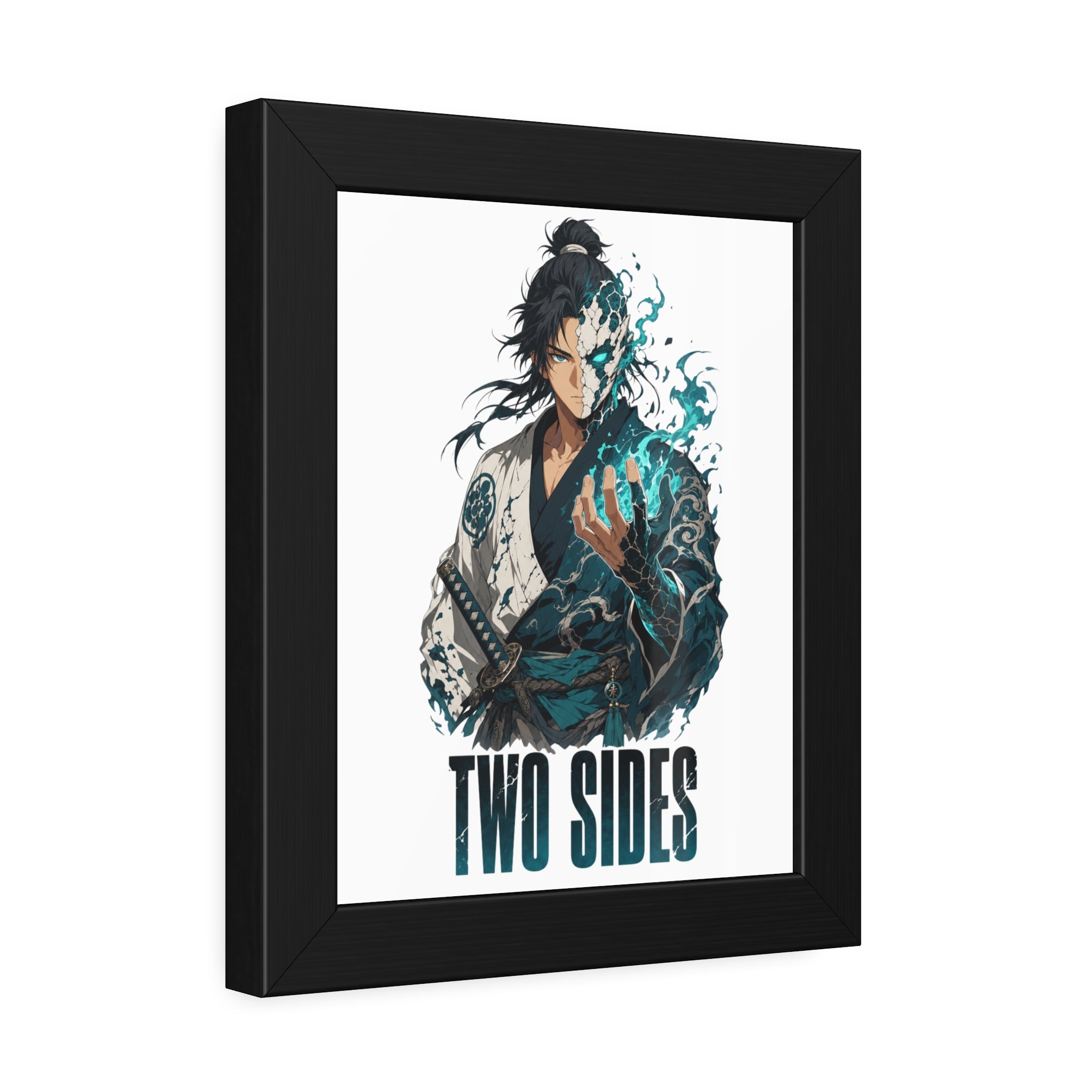 Two Sides Samurai Framed Art Print — Duality Warrior Poster