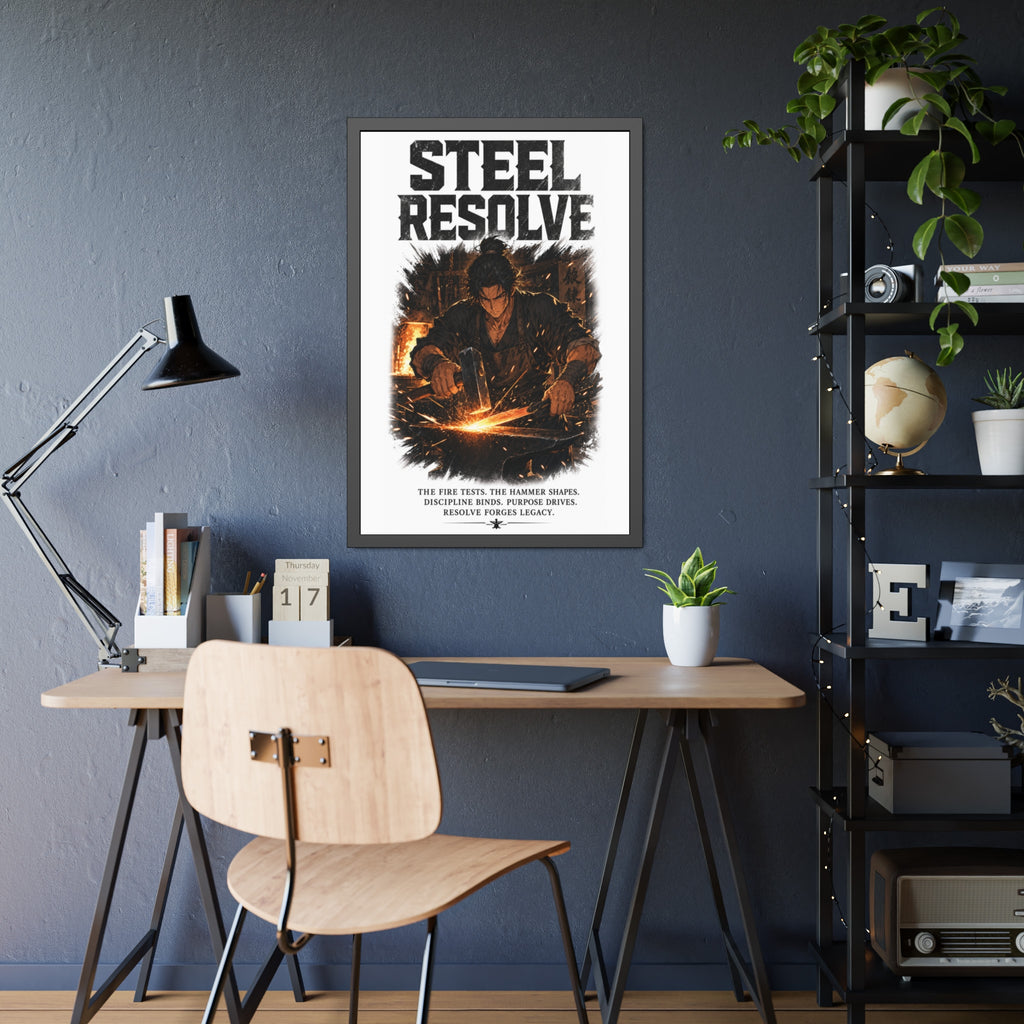 Framed Poster — "Steel Resolve" Blacksmith Motivational Art Print